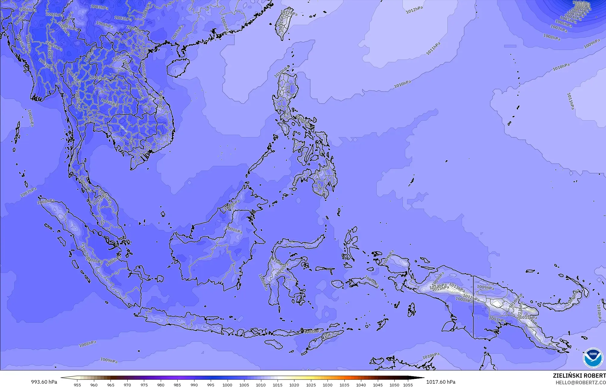 GFS modelo - Sudeste Asiático, Presión