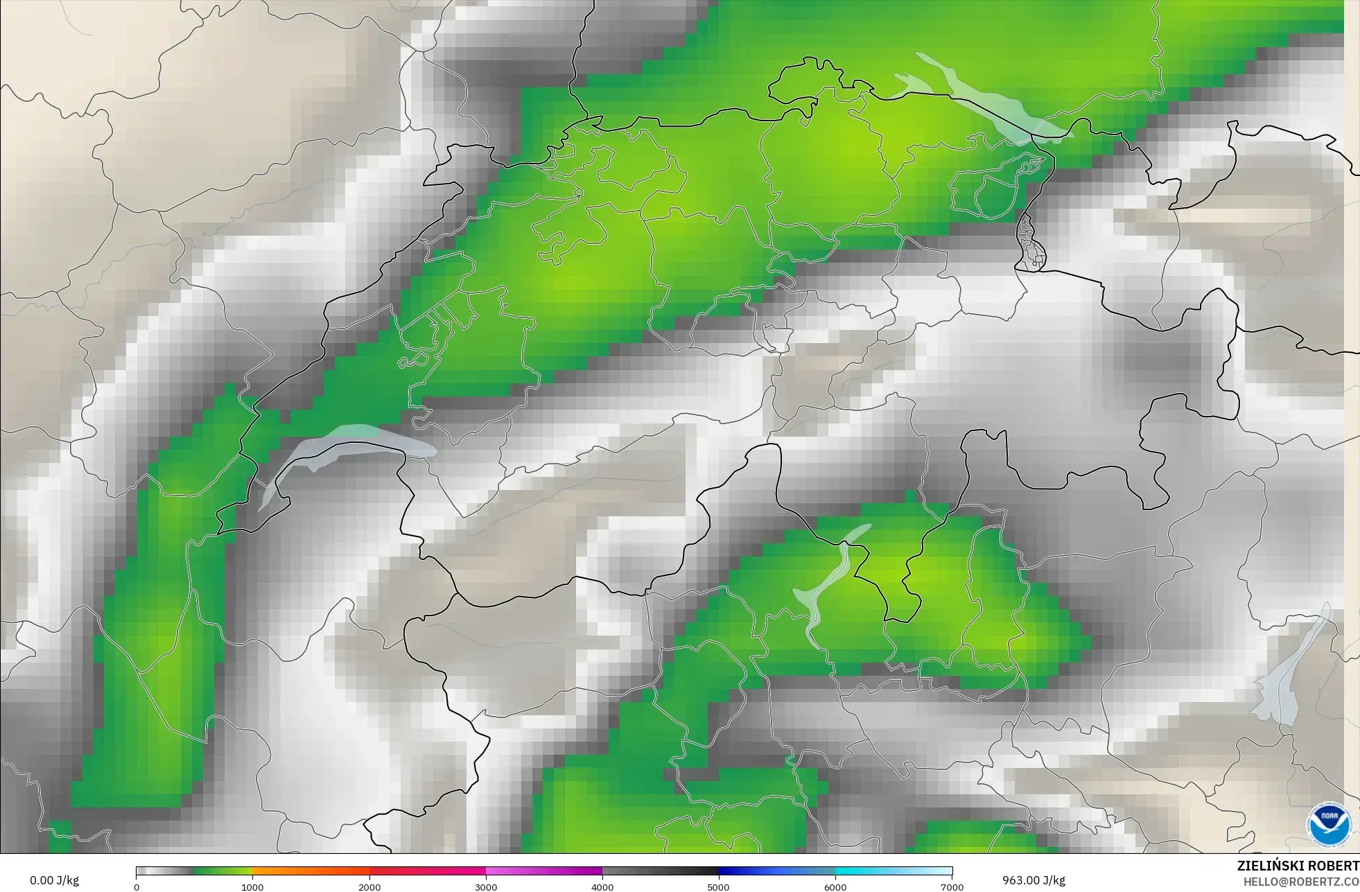 GFS modelo - Suiza, CAPE