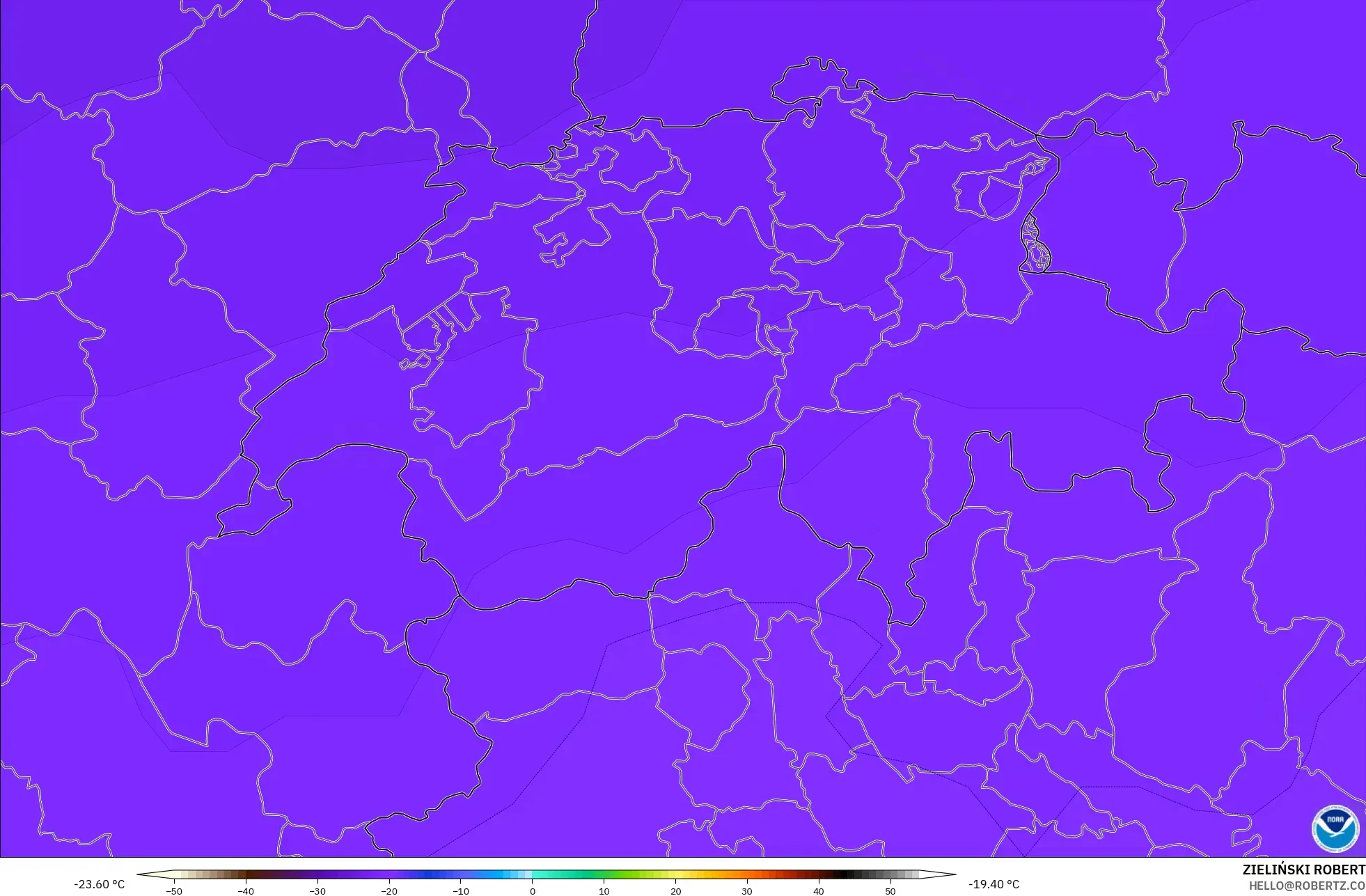 GFS modelo - Suiza, Temperatura a 500 hPa