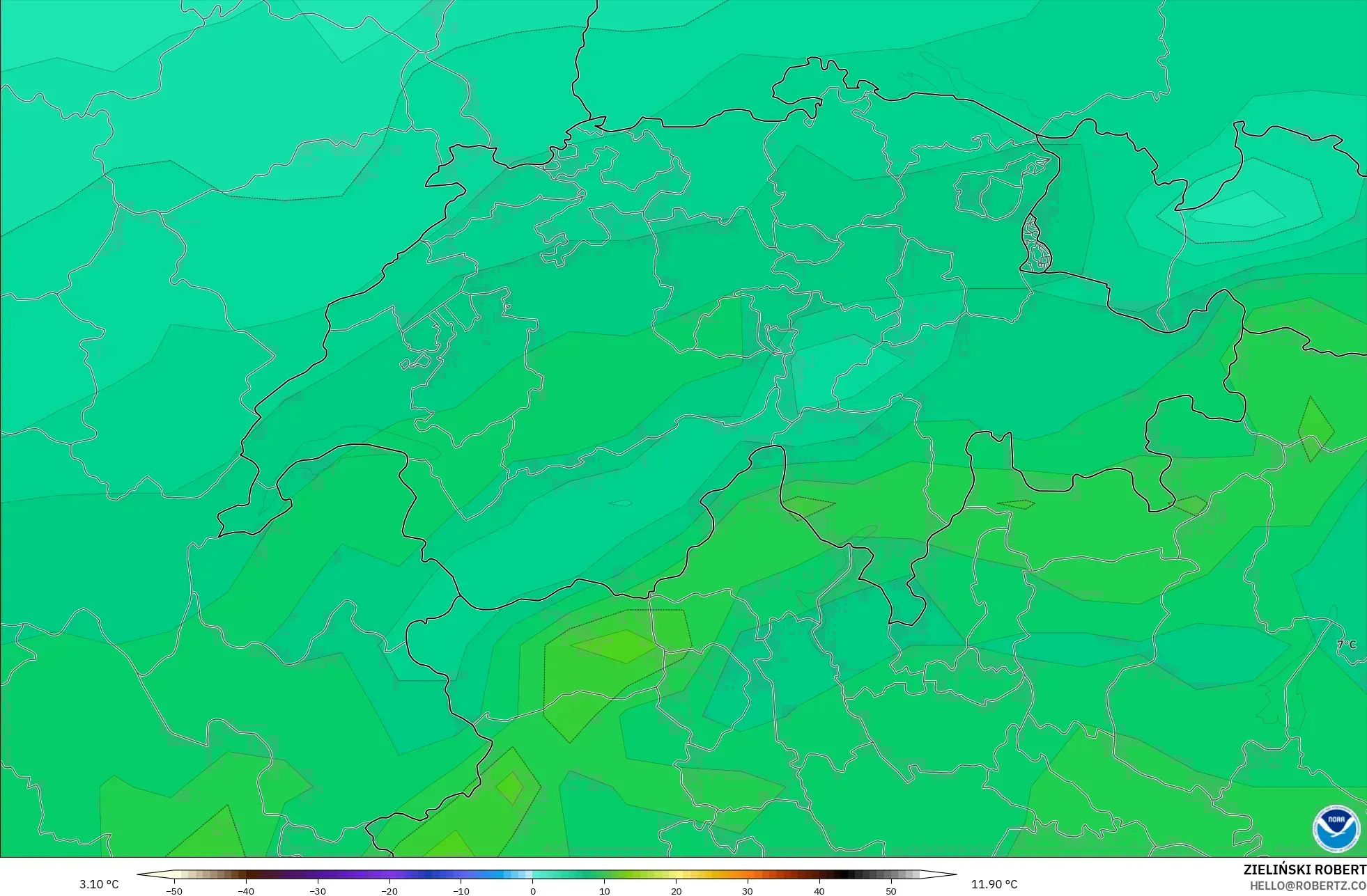 GFS modelo - Suiza, Temperatura a 850 hPa
