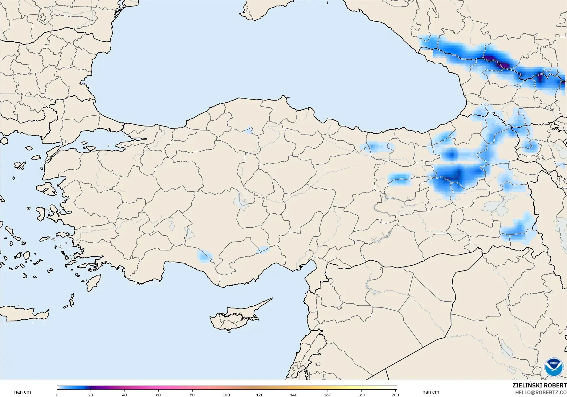 GFS modelo - Turquía, Profundidad de nieve