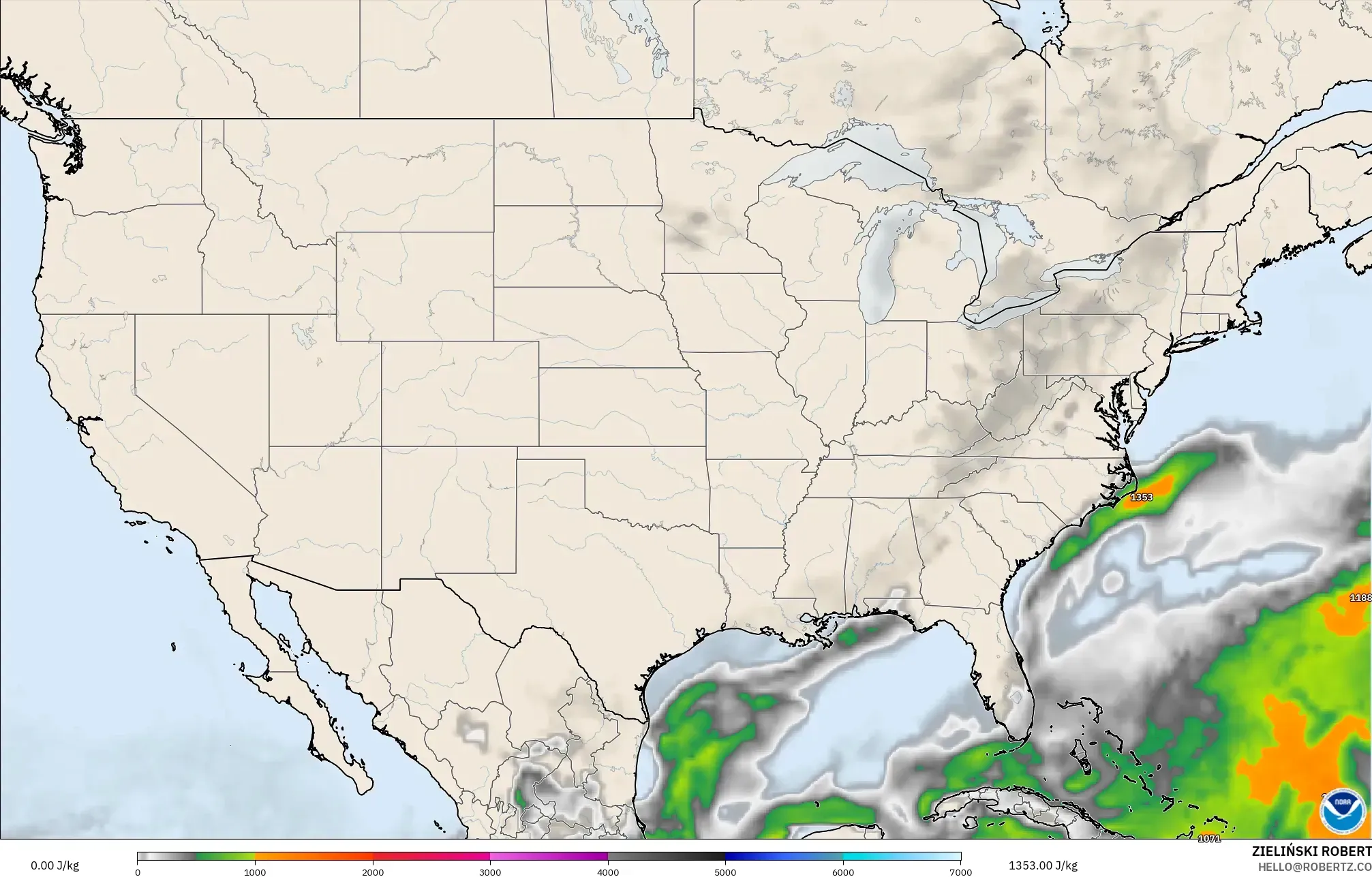 GFS modelo - Estados Unidos, CAPE
