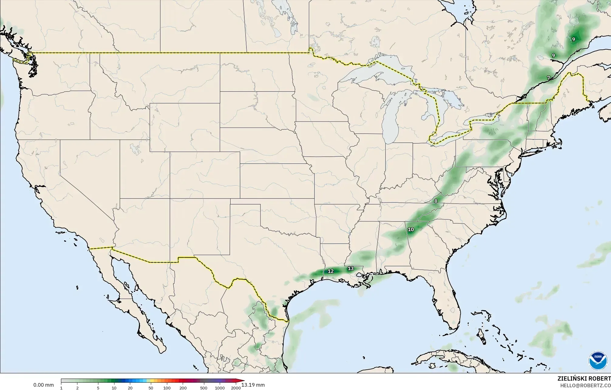 GFS modelo - Estados Unidos, Acumulación de precipitación