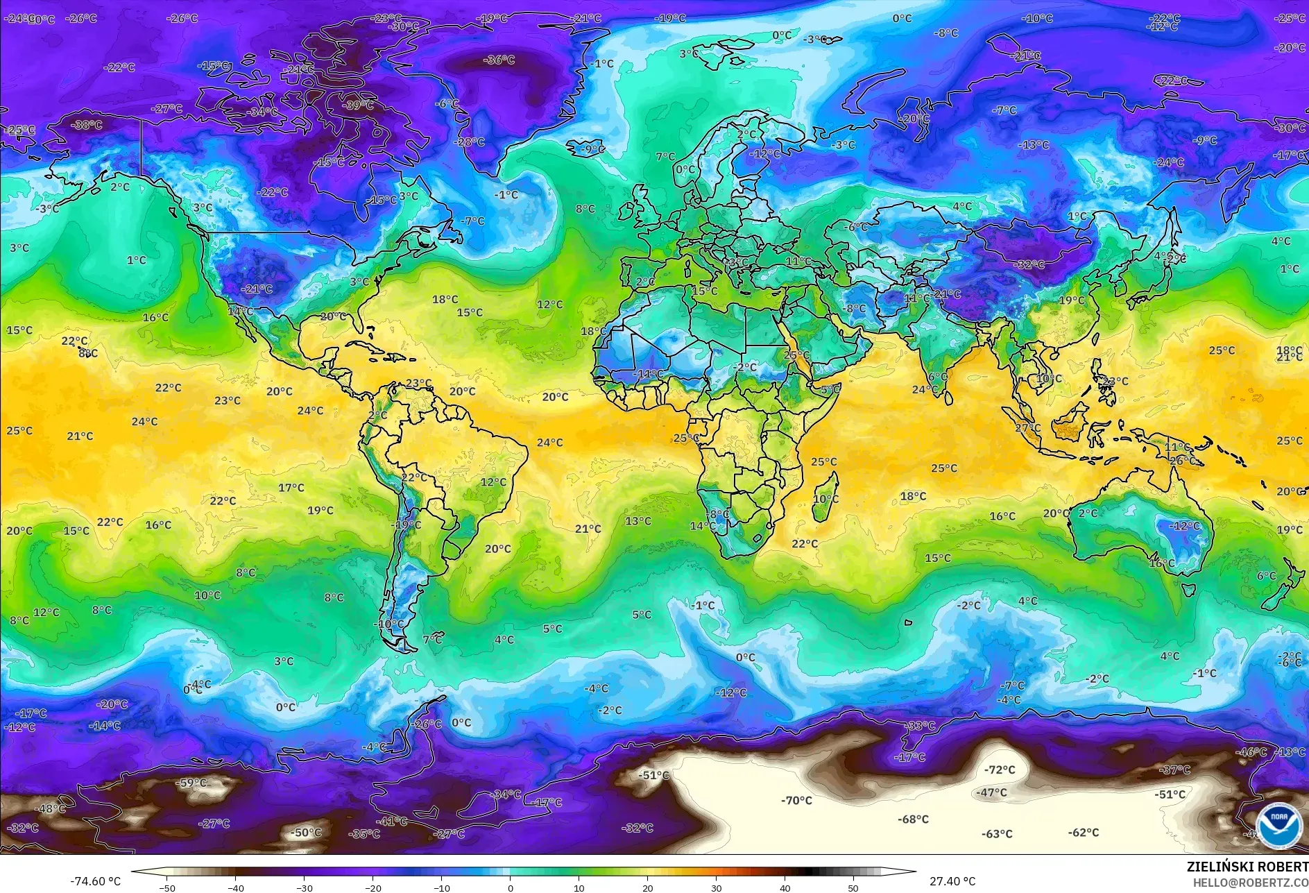 GFS modelo - Mundo, Punto de rocío a 2 m