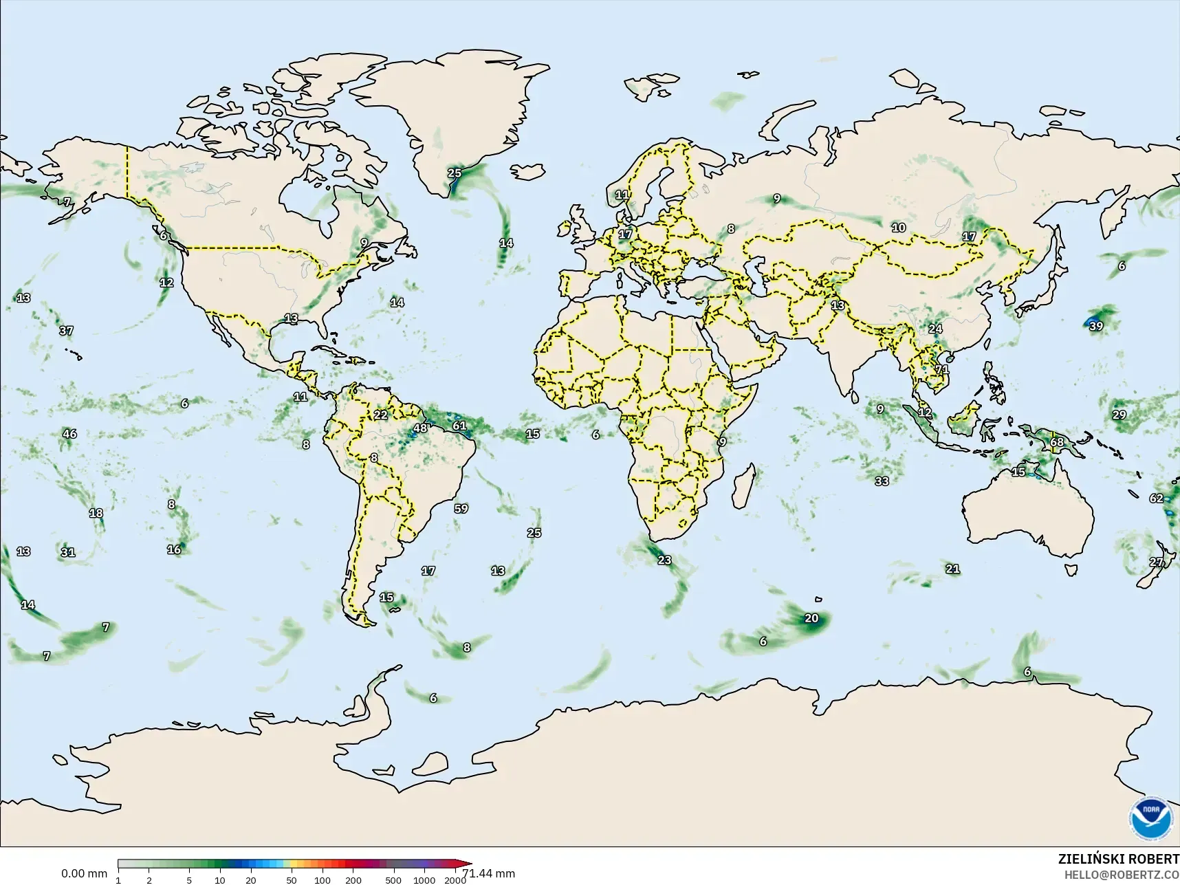 GFS modelo - Mundo, Acumulación de precipitación
