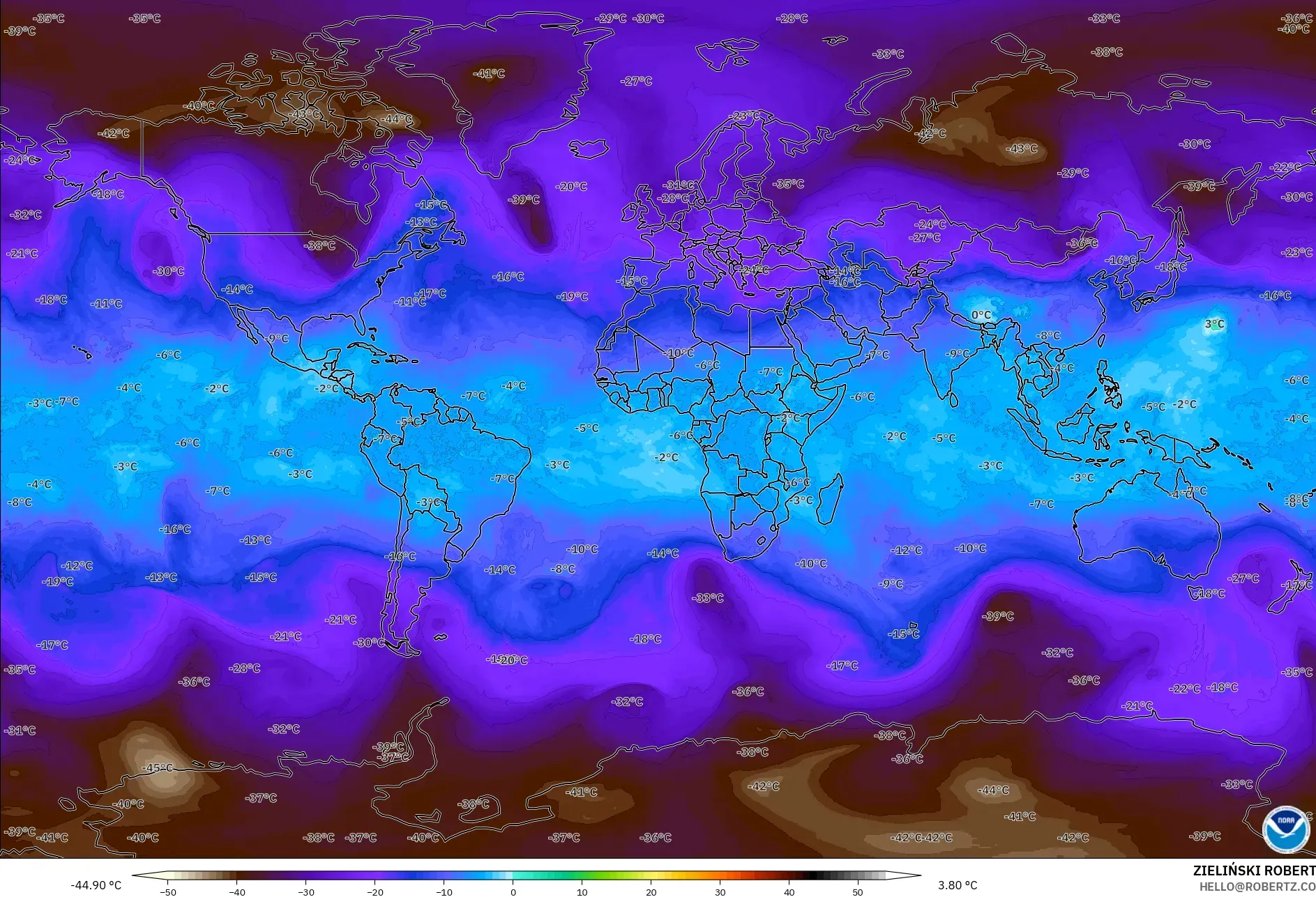 GFS modelo - Mundo, Temperatura a 500 hPa