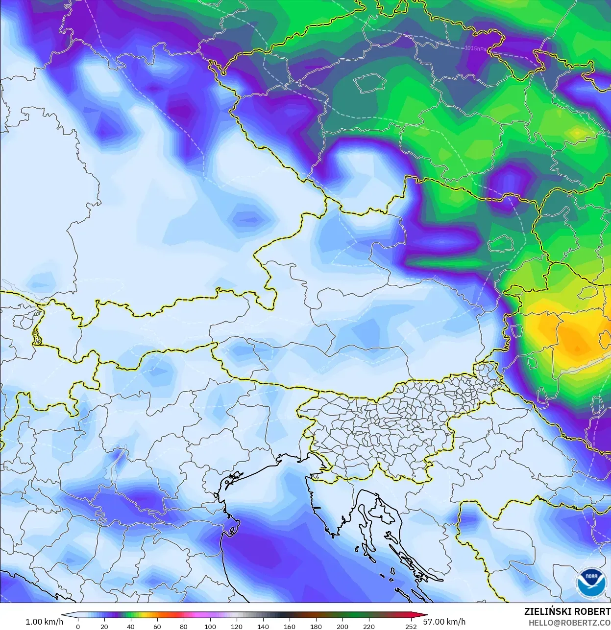 GFS modelo - Austria, Ráfagas de viento