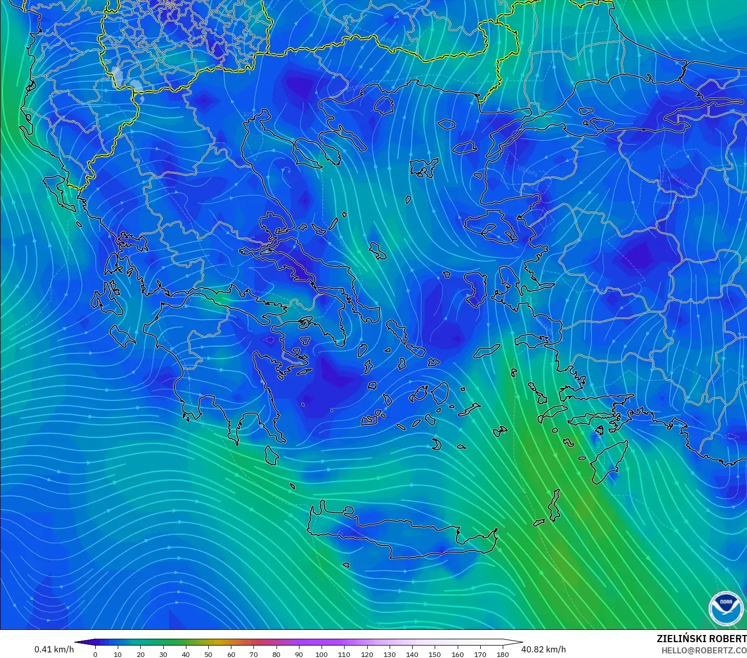 GFS modelo - Grecia, Viento a 10 m