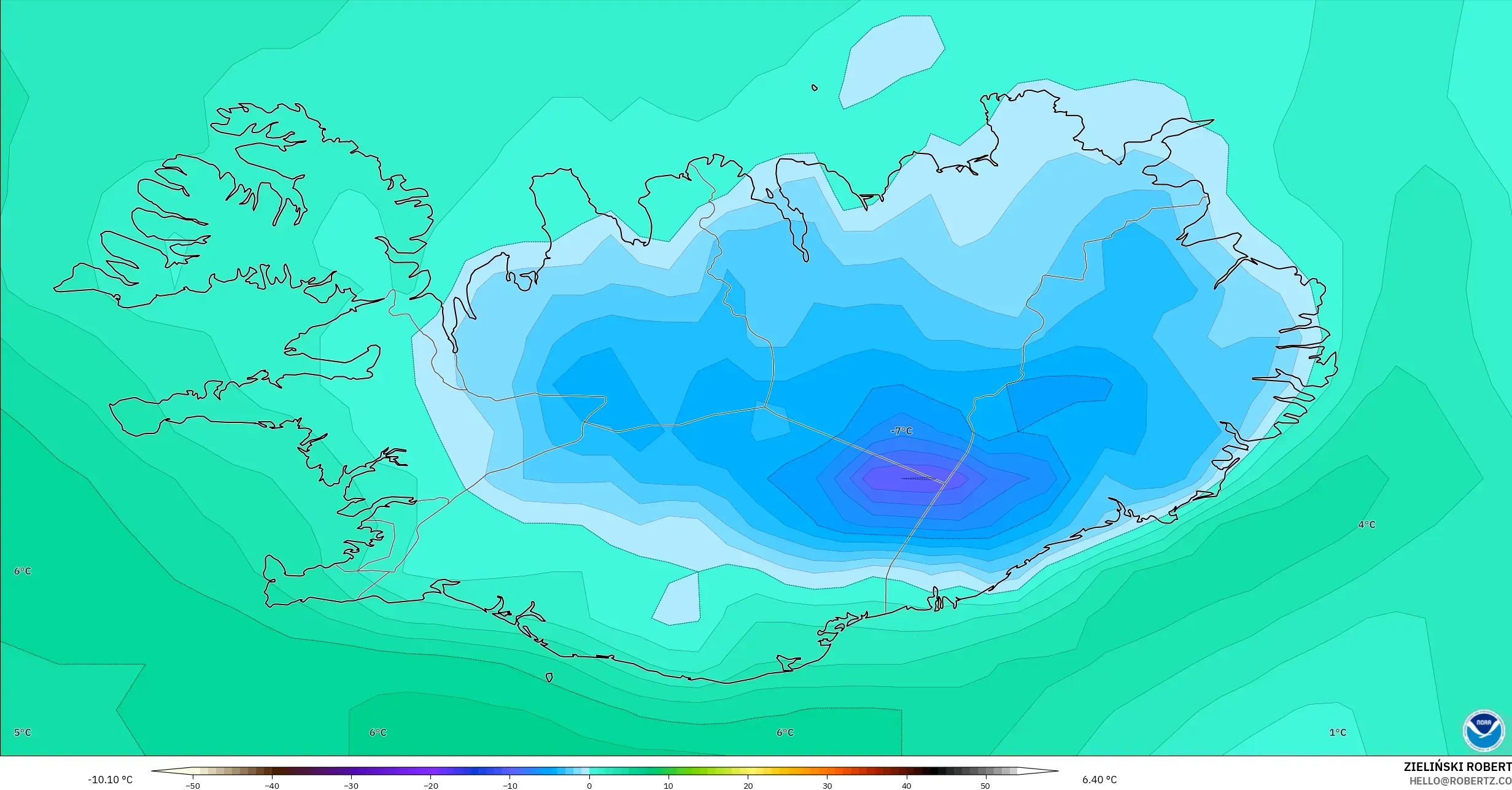 GFS modelo - Islandia, Punto de rocío a 2 m