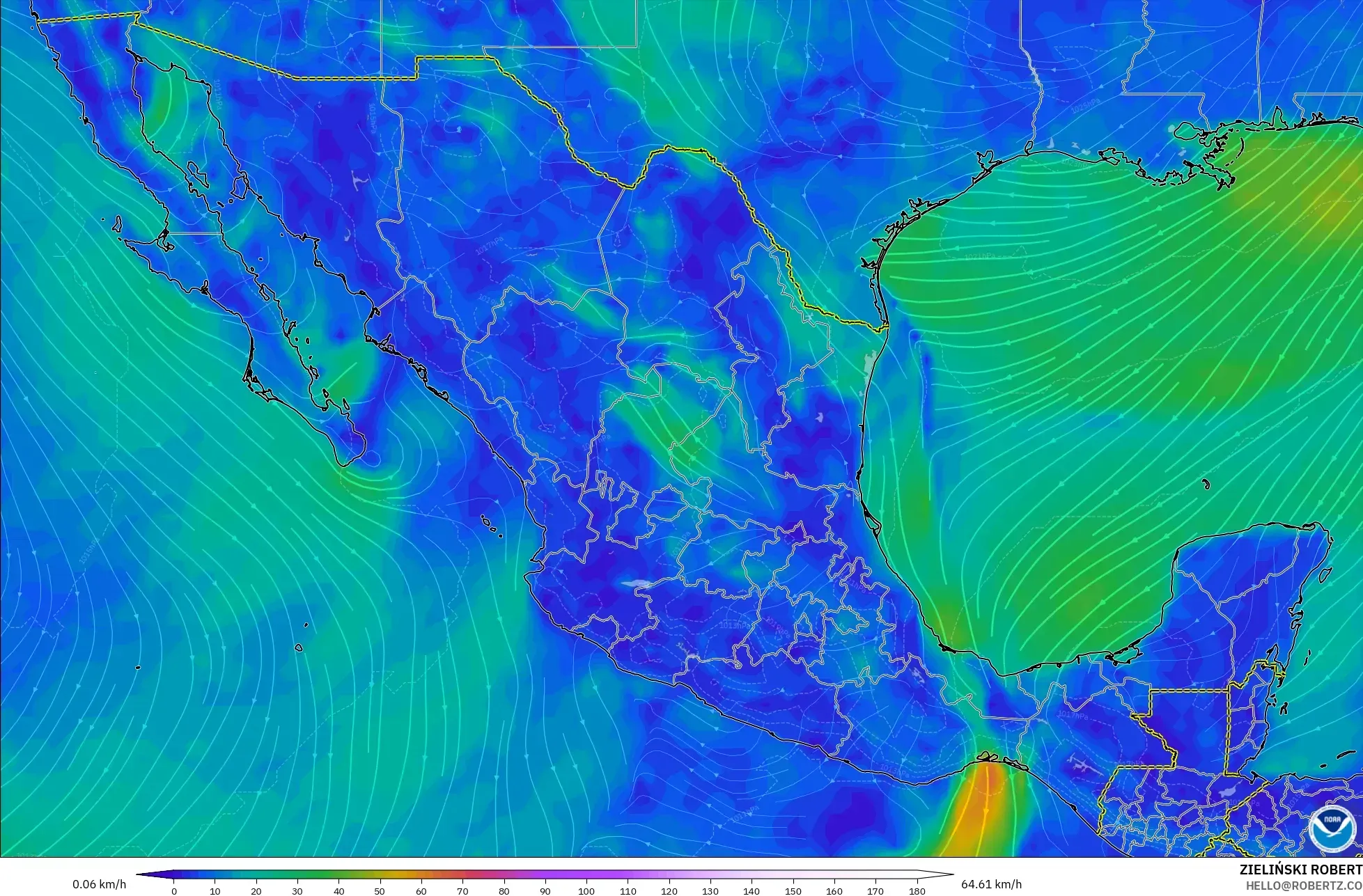 GFS modelo - México, Viento a 10 m