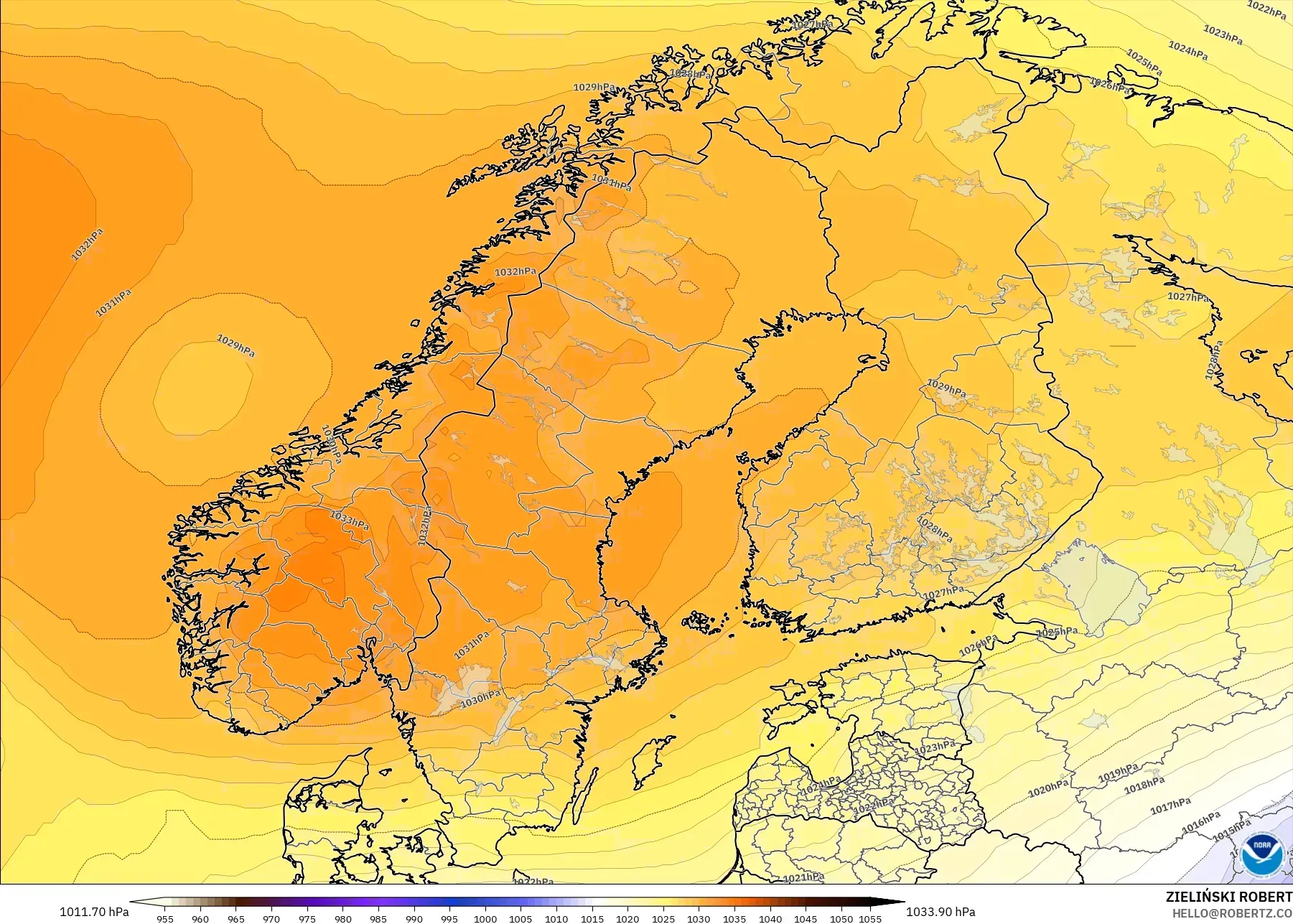 GFS modelo - Escandinavia, Presión
