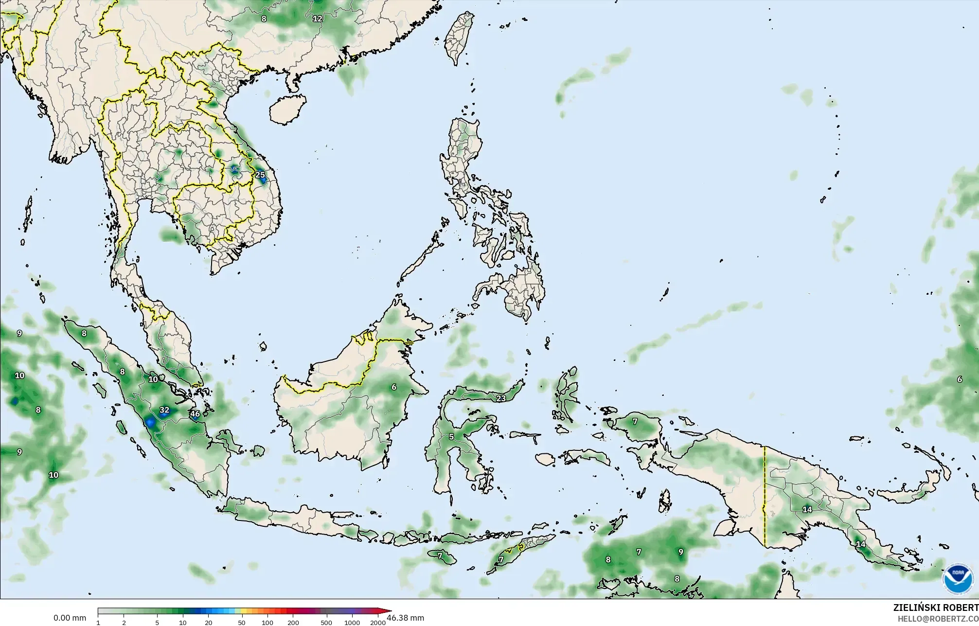 GFS modelo - Sudeste Asiático, Acumulación de precipitación
