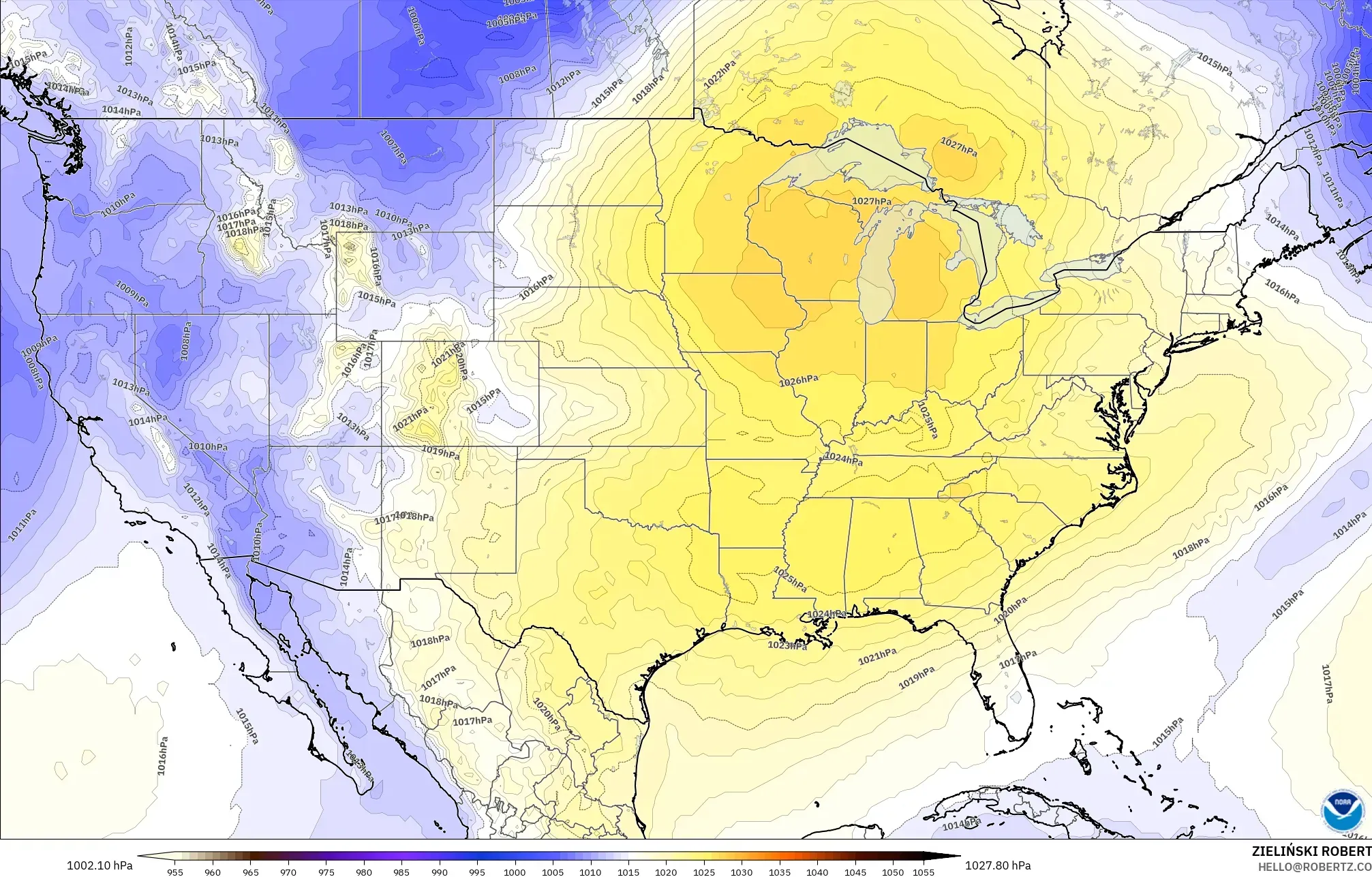 GFS modelo - Estados Unidos, Presión