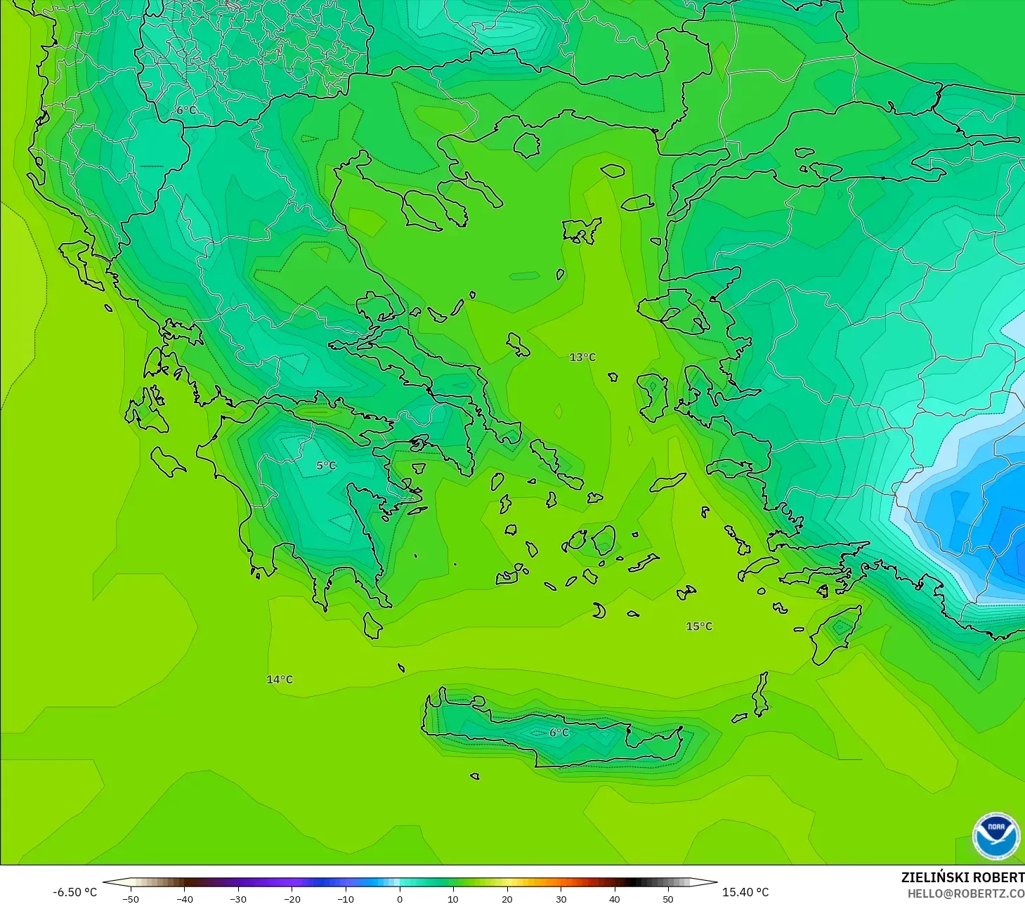 GFS modelo - Grecia, Punto de rocío a 2 m