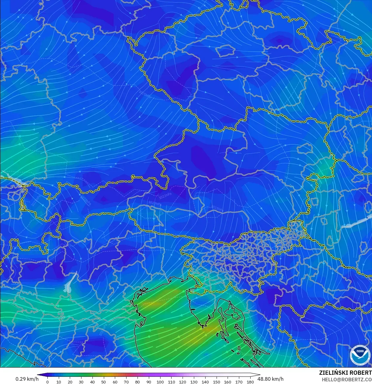 GFS modelo - Austria, Viento a 10 m