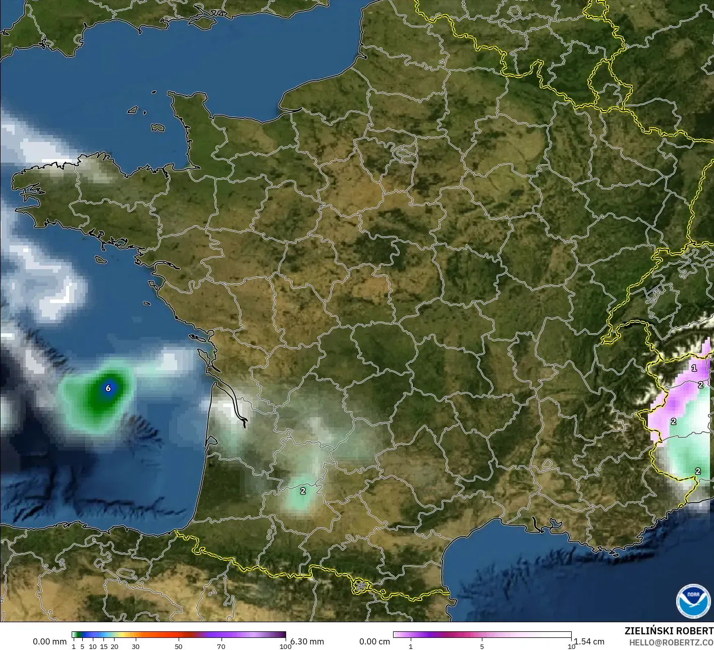 GFS modelo - Francia, Precipitación, nubes y presión