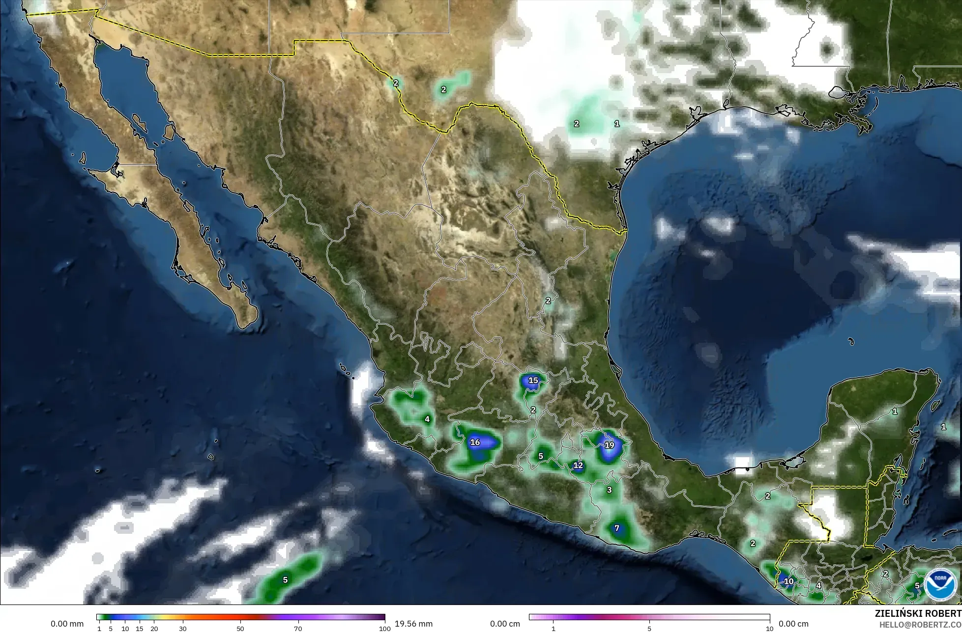 GFS modelo - México, Precipitación, nubes y presión