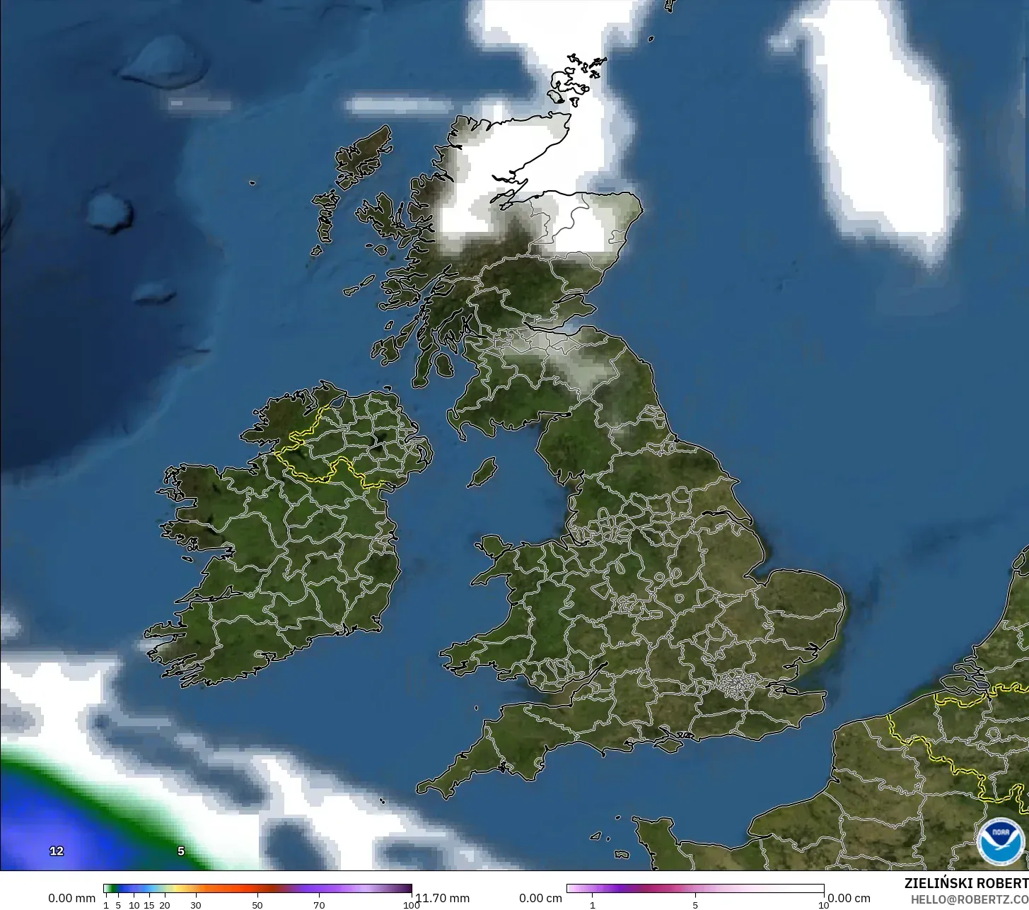 GFS modelo - Reino Unido, Precipitación, nubes y presión