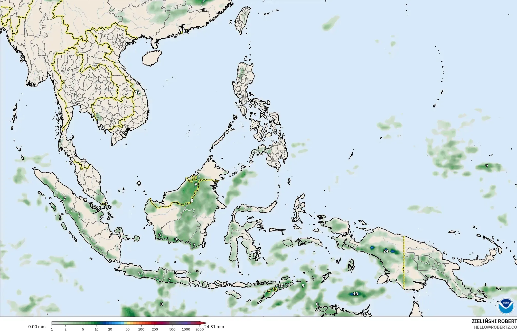 GFS modelo - Sudeste Asiático, Acumulación de precipitación
