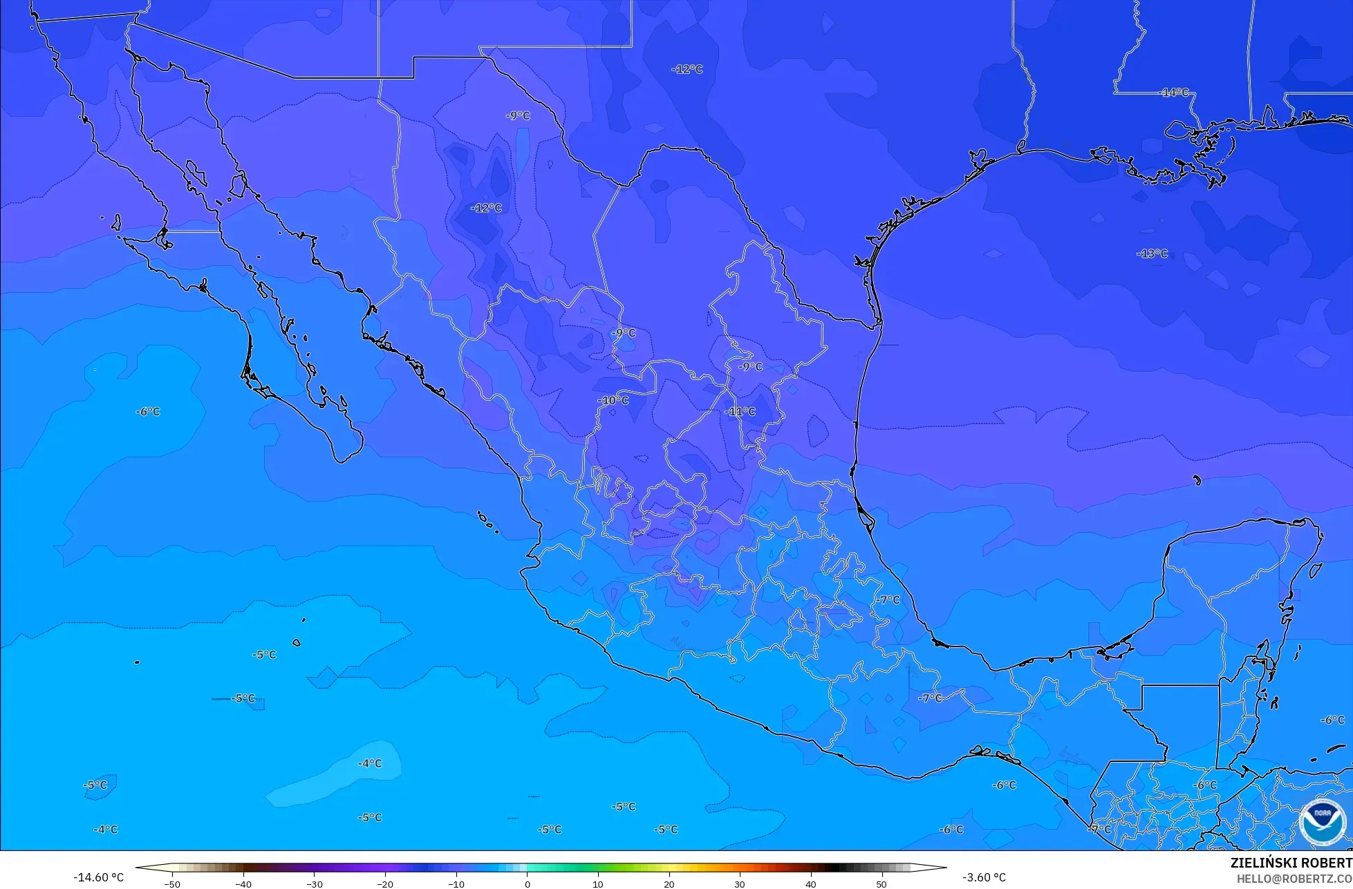GFS modelo - México, Temperatura a 500 hPa