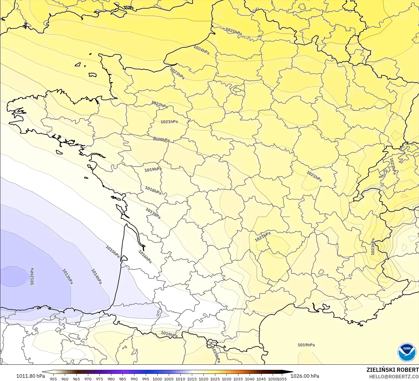 GFS modelo - Francia, Presión