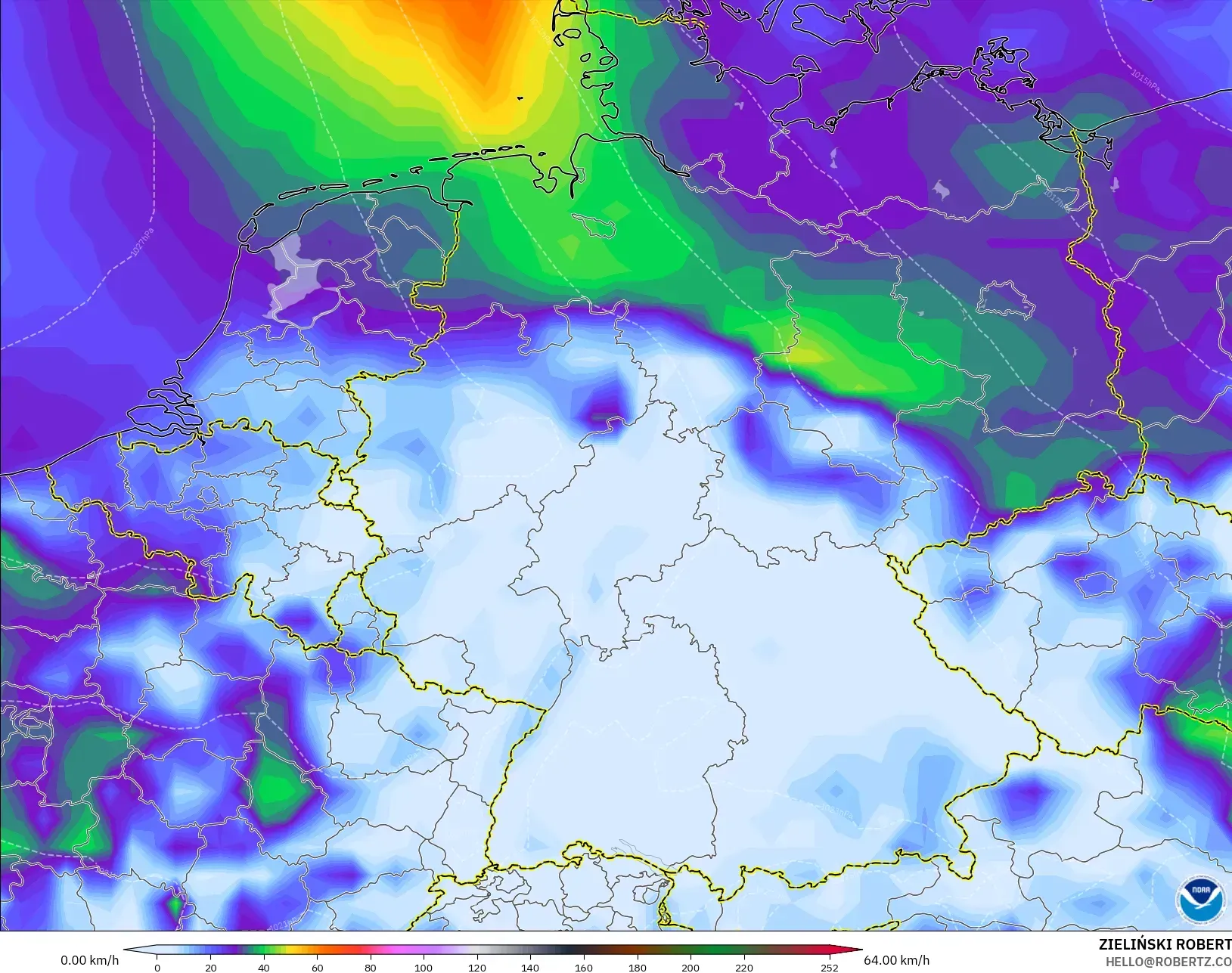 GFS modelo - Alemania, Ráfagas de viento
