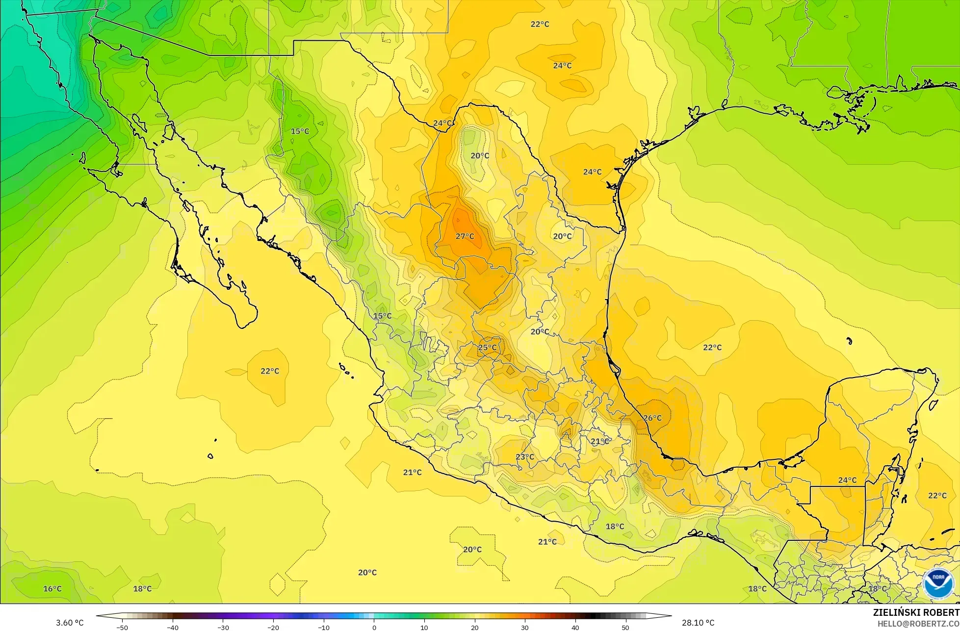 GFS modelo - México, Temperatura a 850 hPa