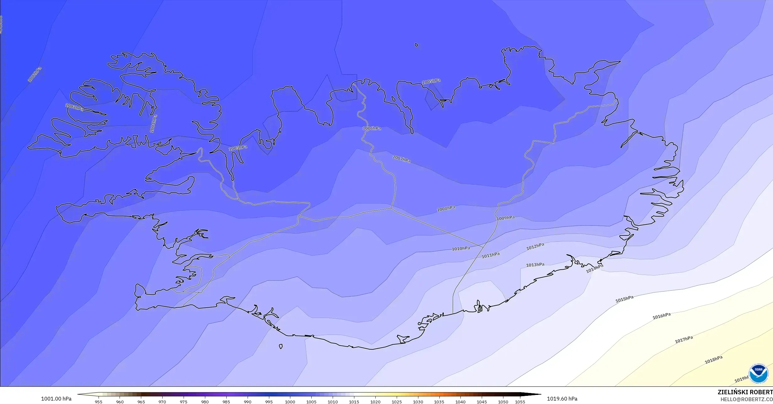 GFS modelo - Islandia, Presión