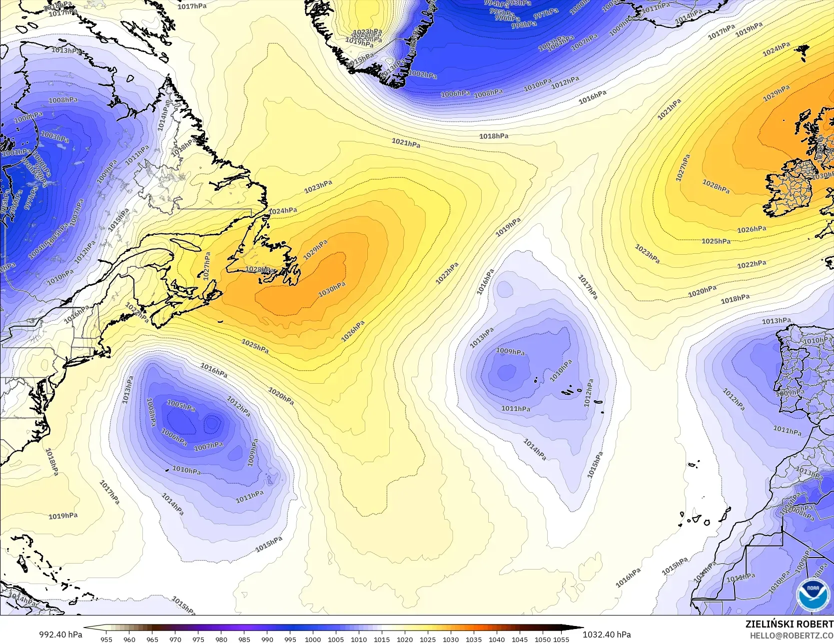 GFS modelo - Norte Atlántico, Presión