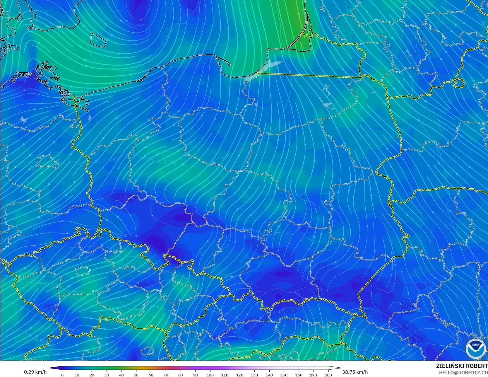 GFS modelo - Polonia, Viento a 10 m