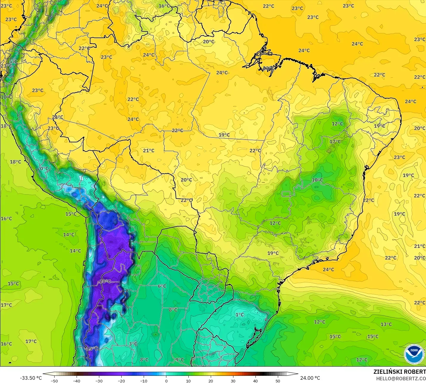 GFS modelo - Brasil, Punto de rocío a 2 m