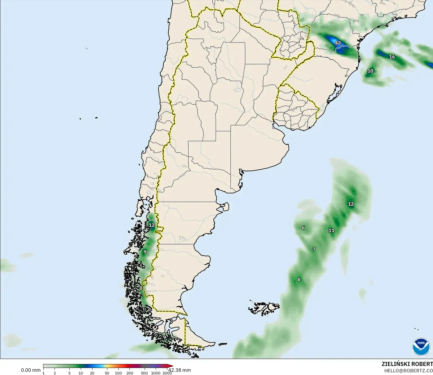 GFS modelo - Argentina, Acumulación de precipitación