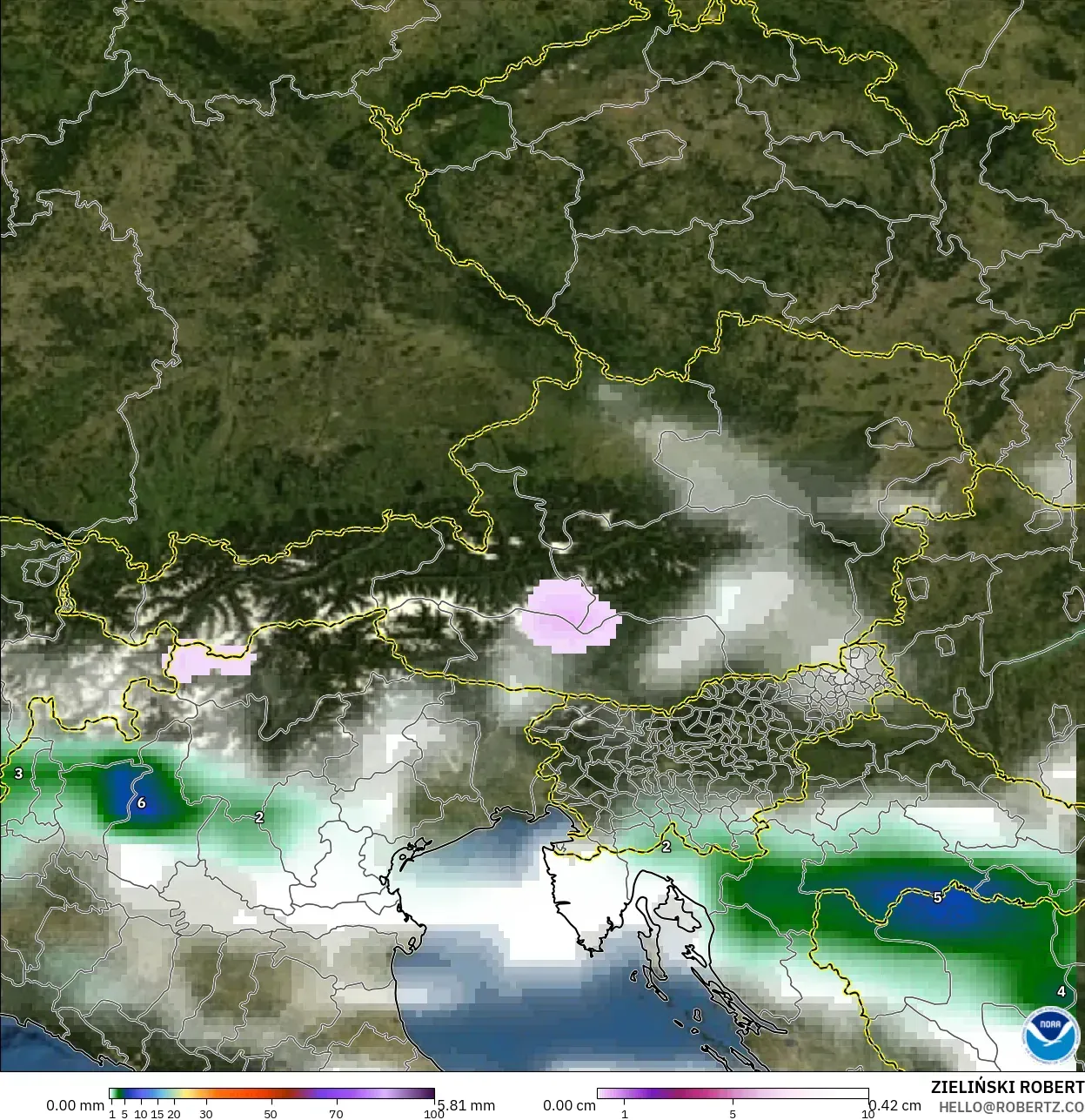 GFS modelo - Austria, Precipitación, nubes y presión