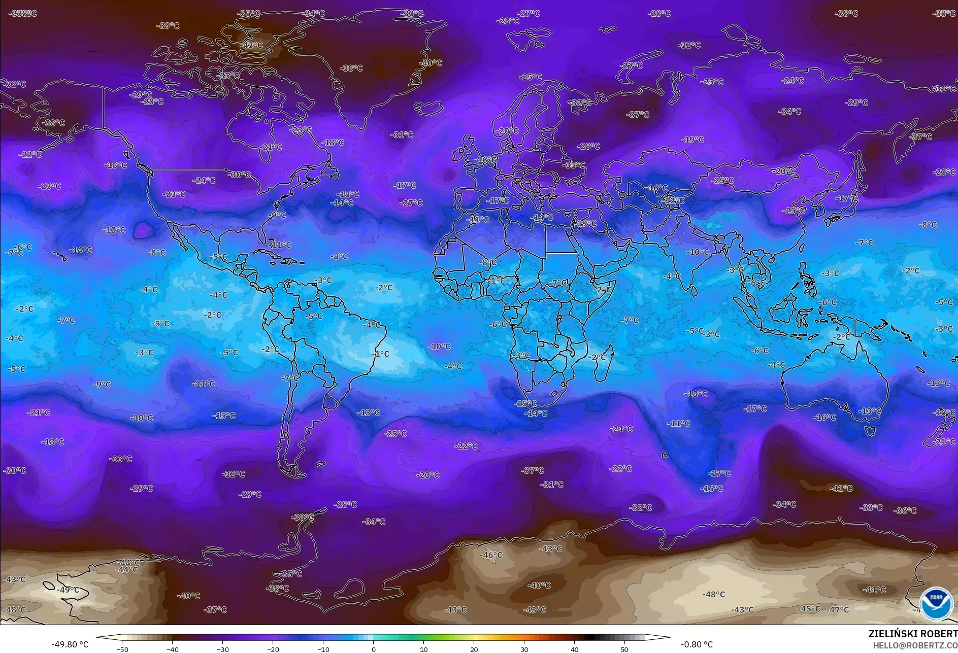 GFS modelo - Mundo, Temperatura a 500 hPa