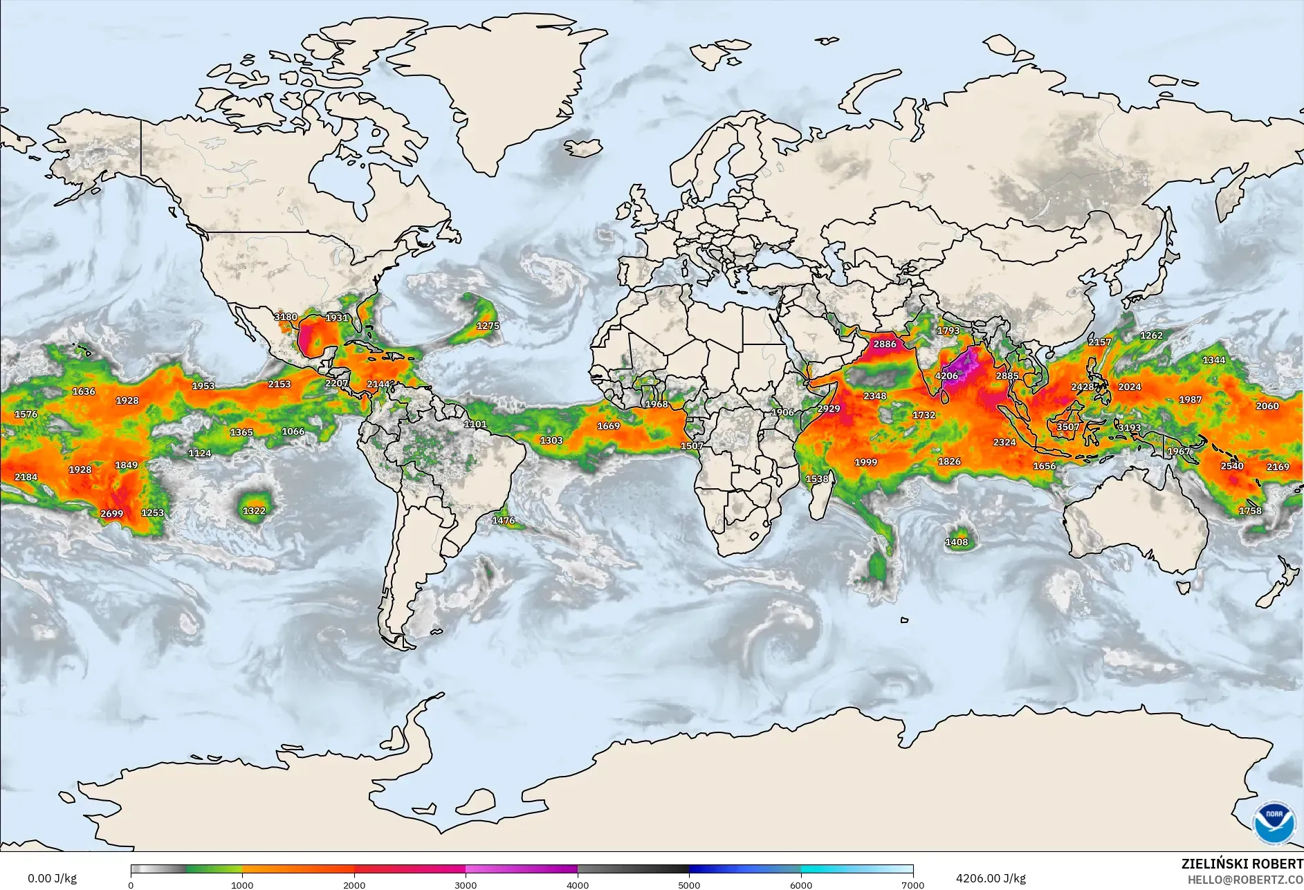 GFS modelo - Mundo, CAPE