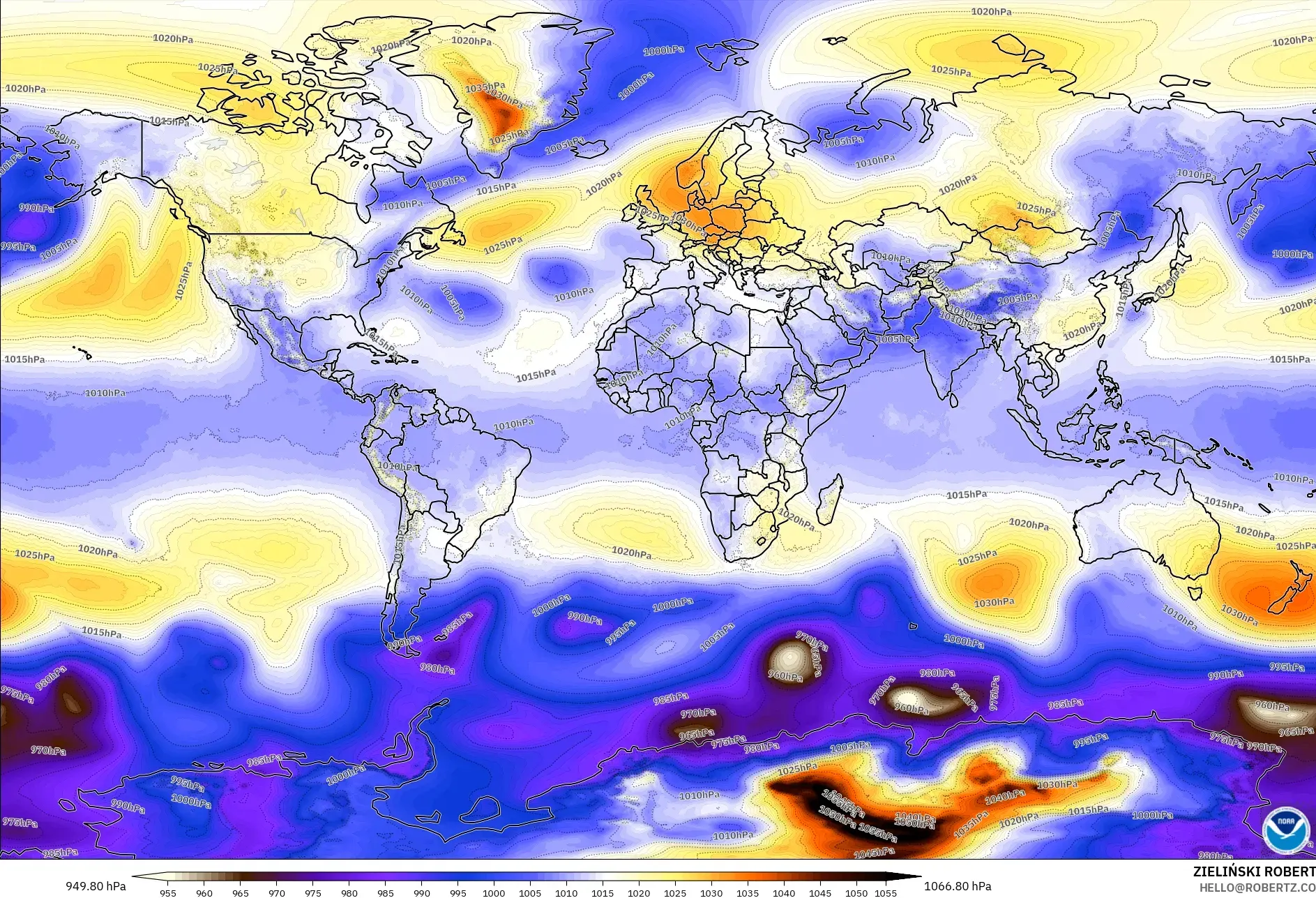 GFS modelo - Mundo, Presión