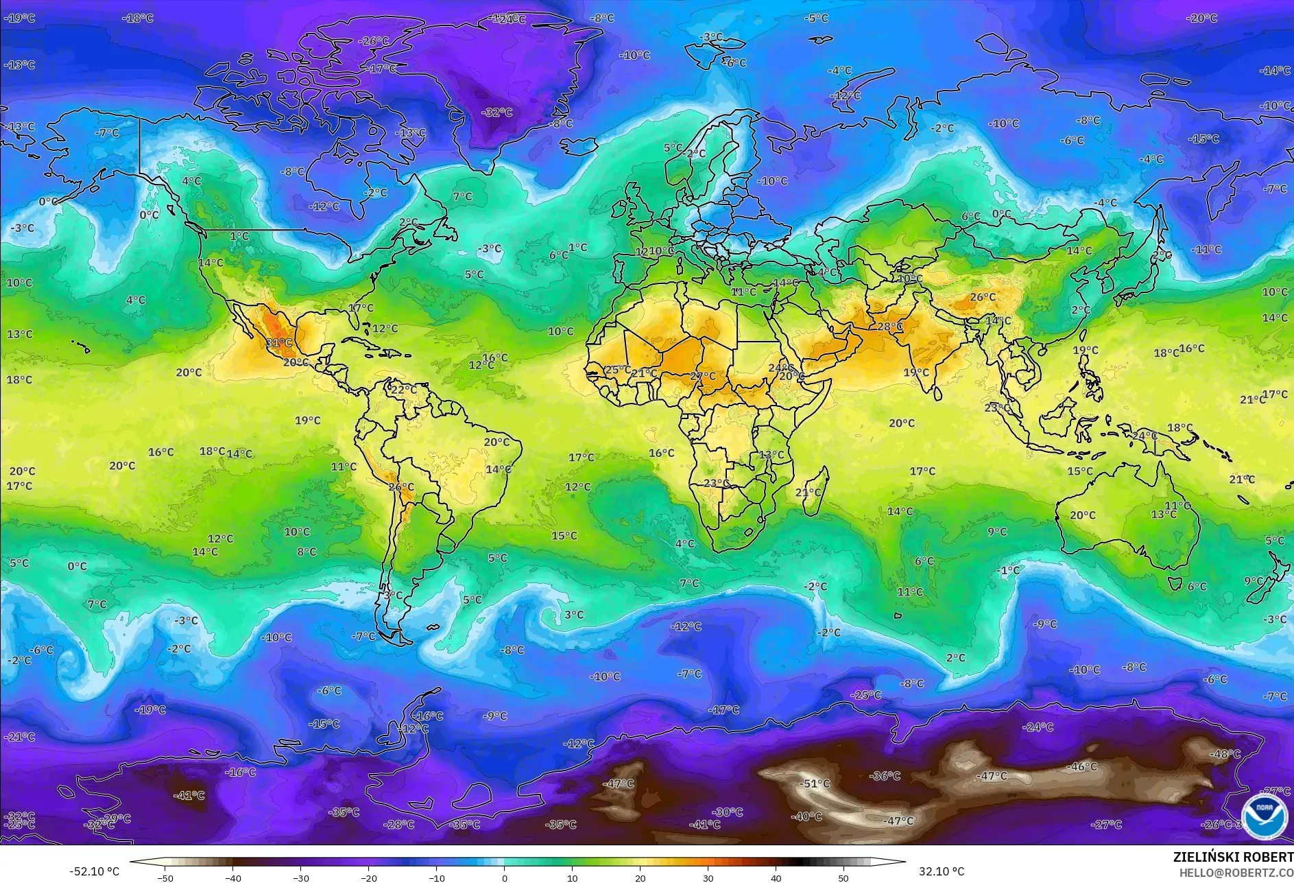 GFS modelo - Mundo, Temperatura a 850 hPa