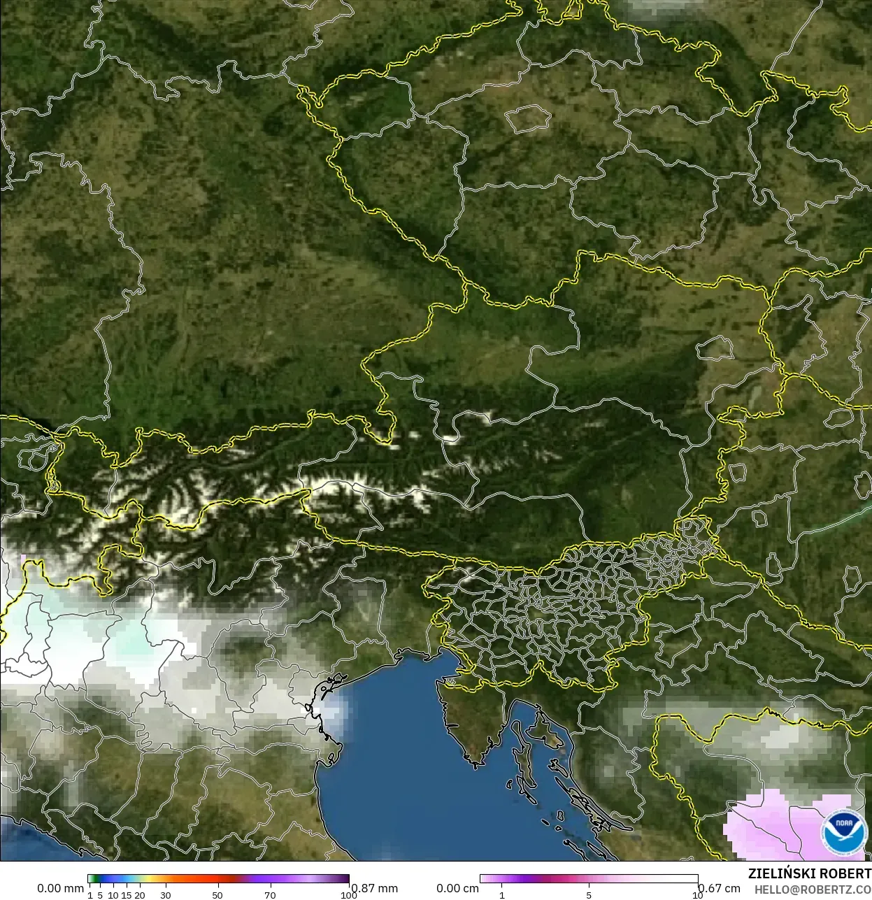 GFS modelo - Austria, Precipitación, nubes y presión