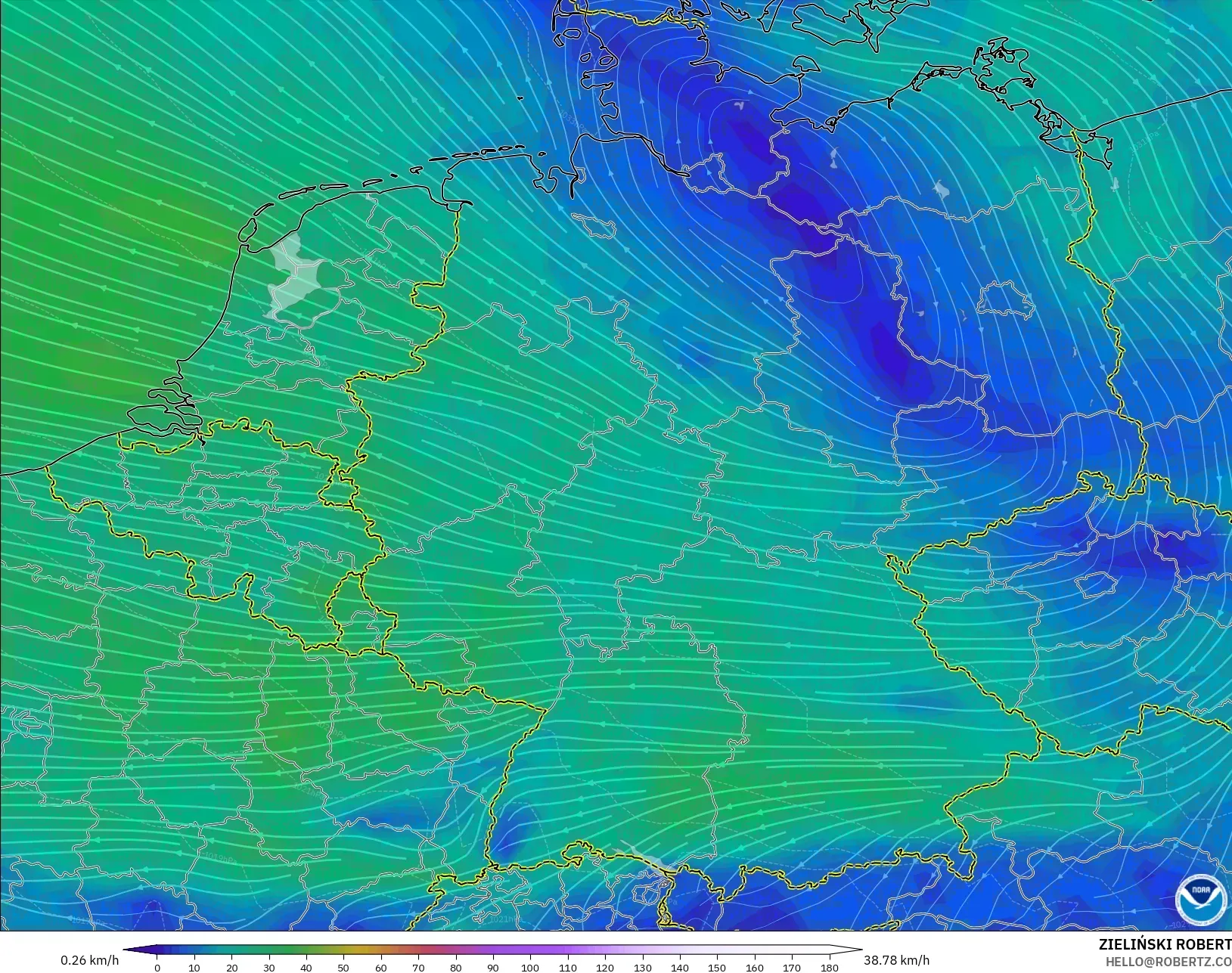 GFS modelo - Alemania, Viento a 10 m