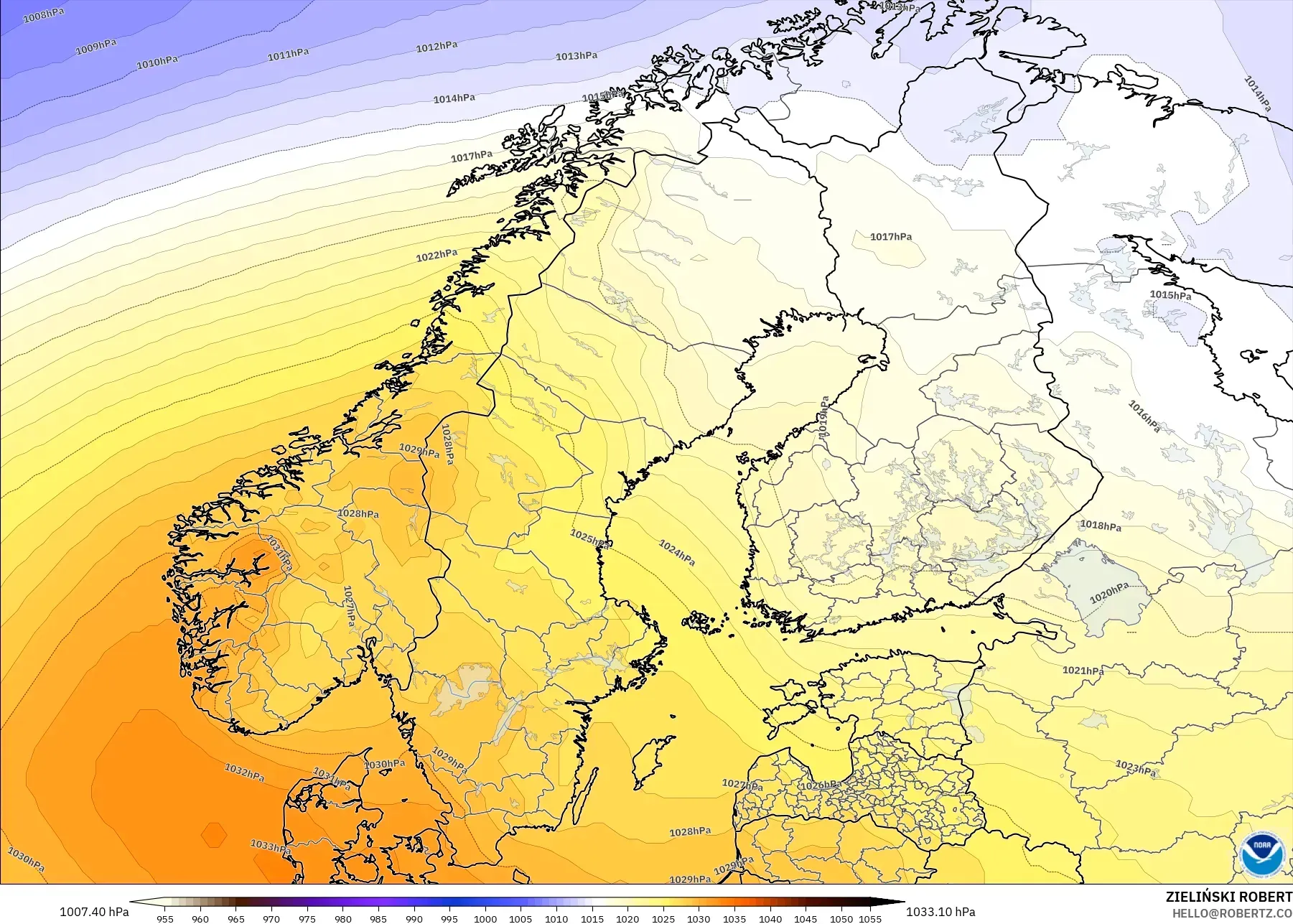GFS modelo - Escandinavia, Presión
