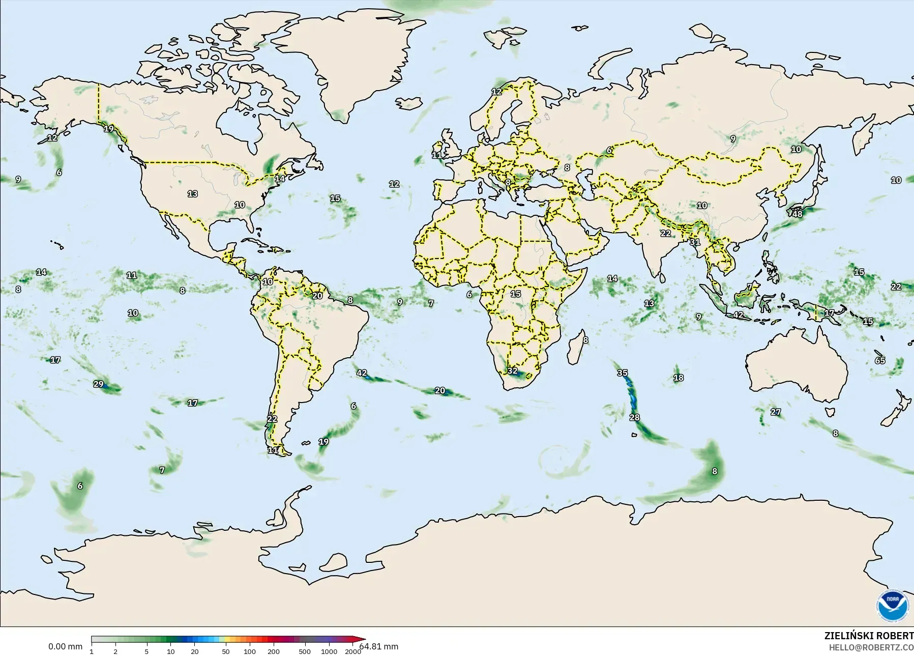 GFS modelo - Mundo, Acumulación de precipitación