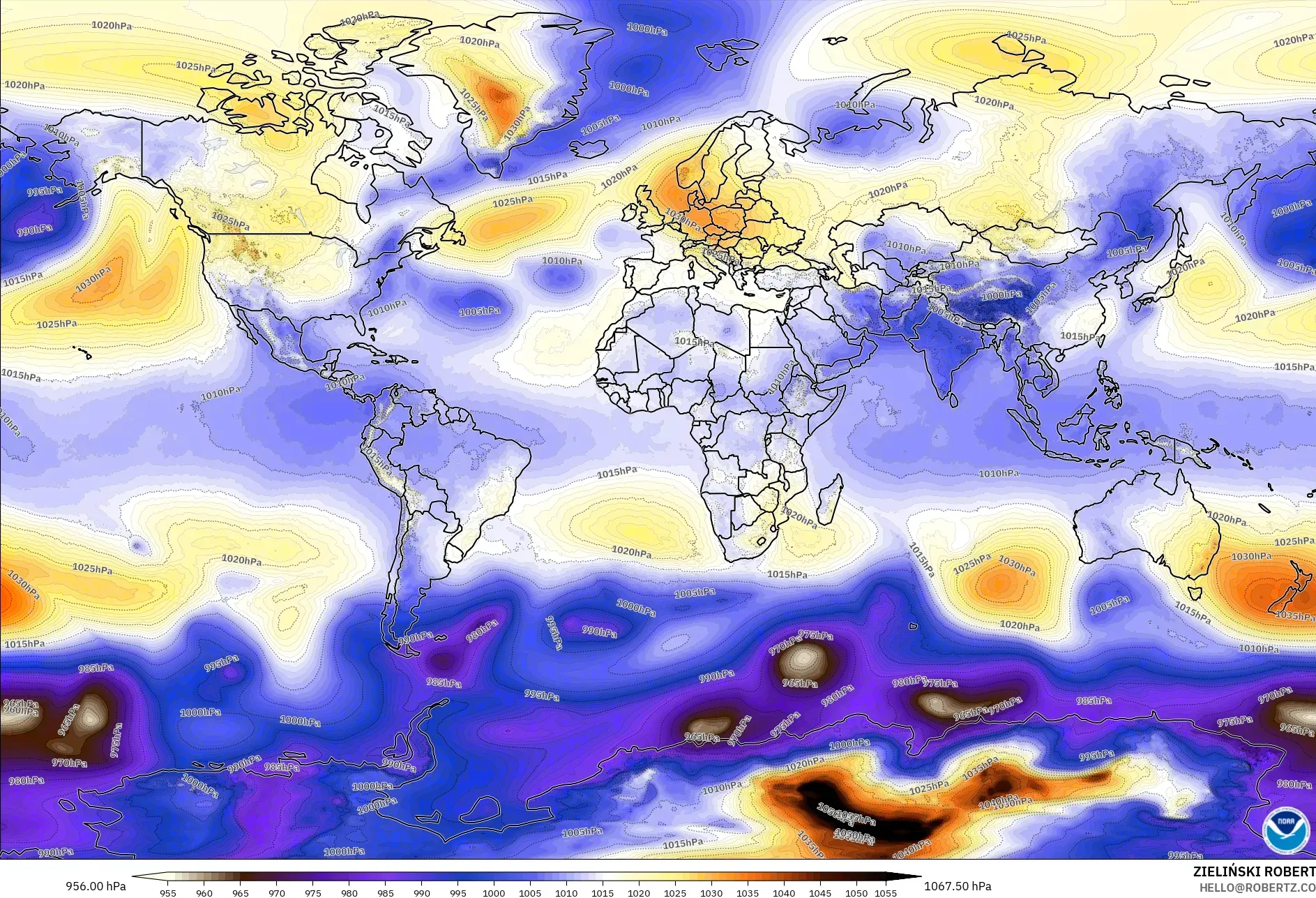 GFS modelo - Mundo, Presión