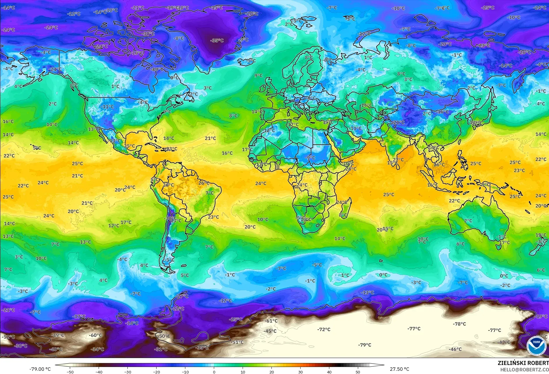 GFS modelo - Mundo, Punto de rocío a 2 m