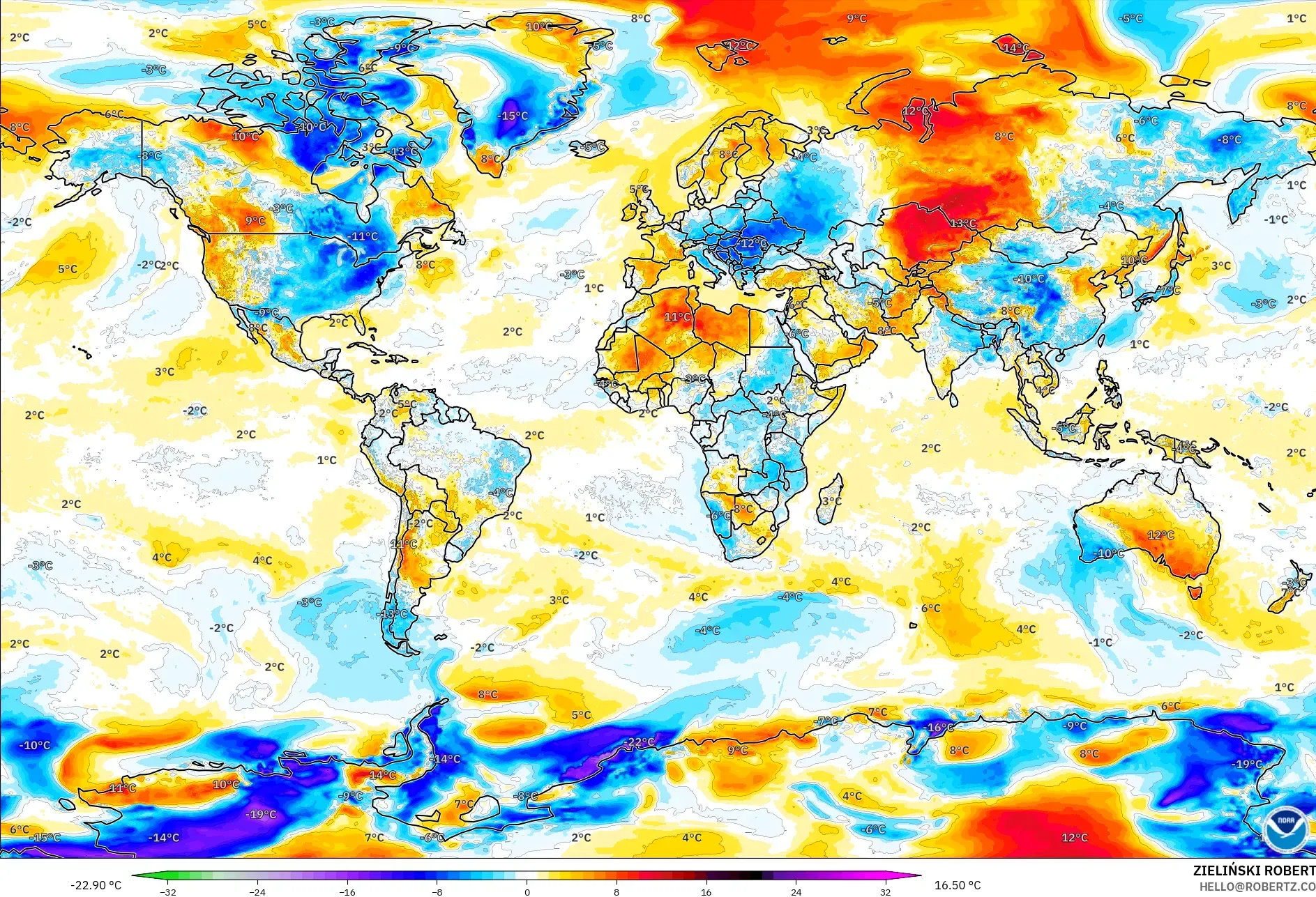 GFS modelo - Mundo, Anomalía de temperatura a 2 m