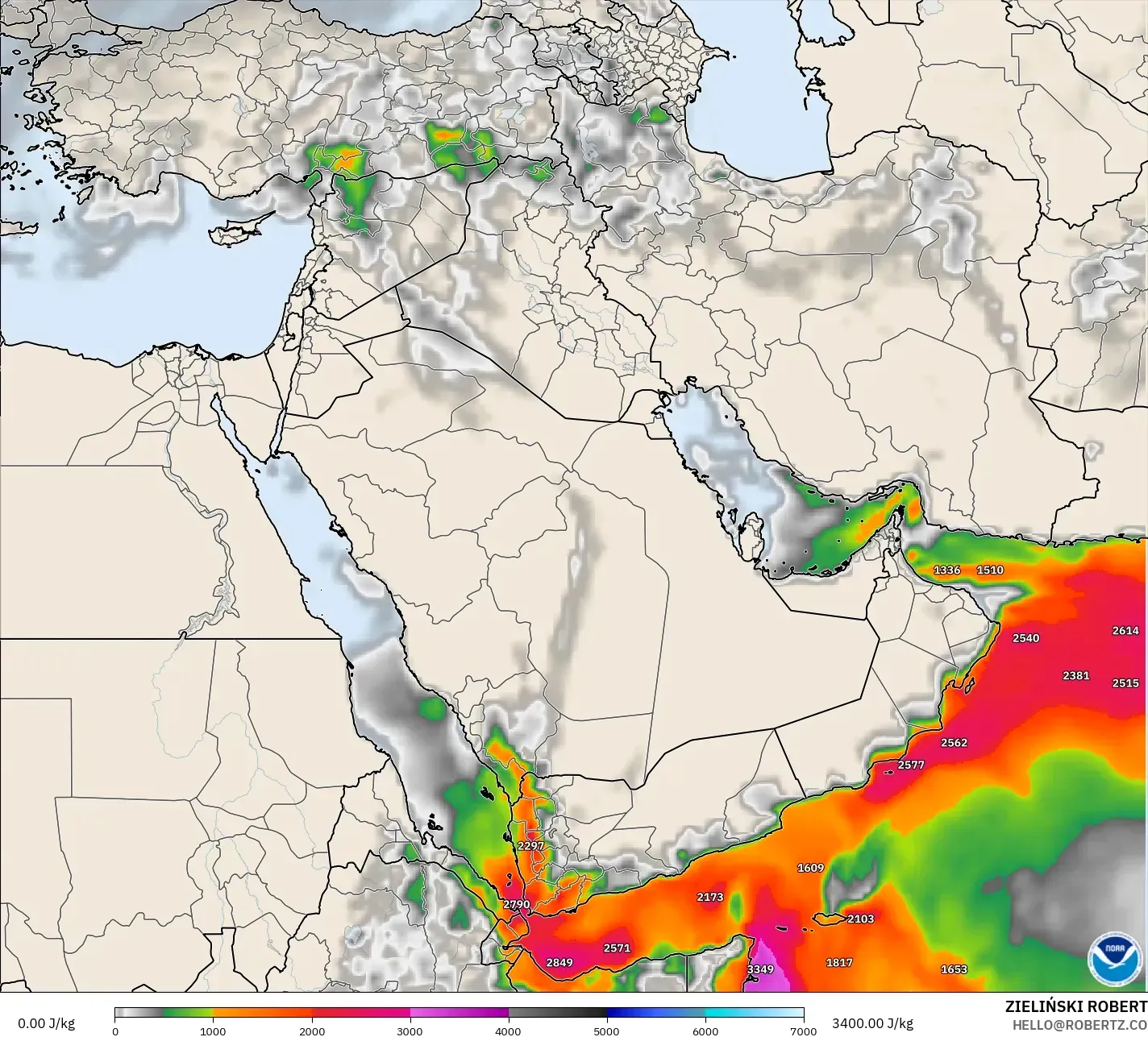 GFS modelo - Oriente Medio, CAPE