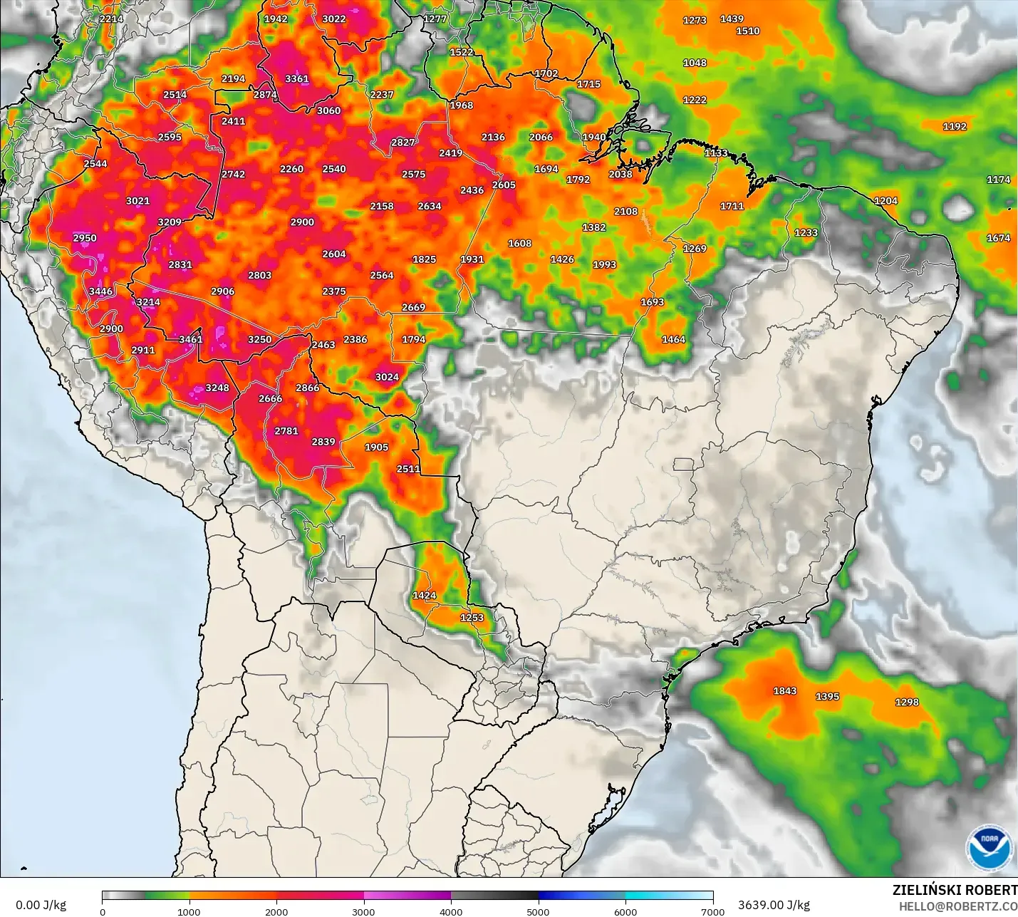 GFS modelo - Brasil, CAPE