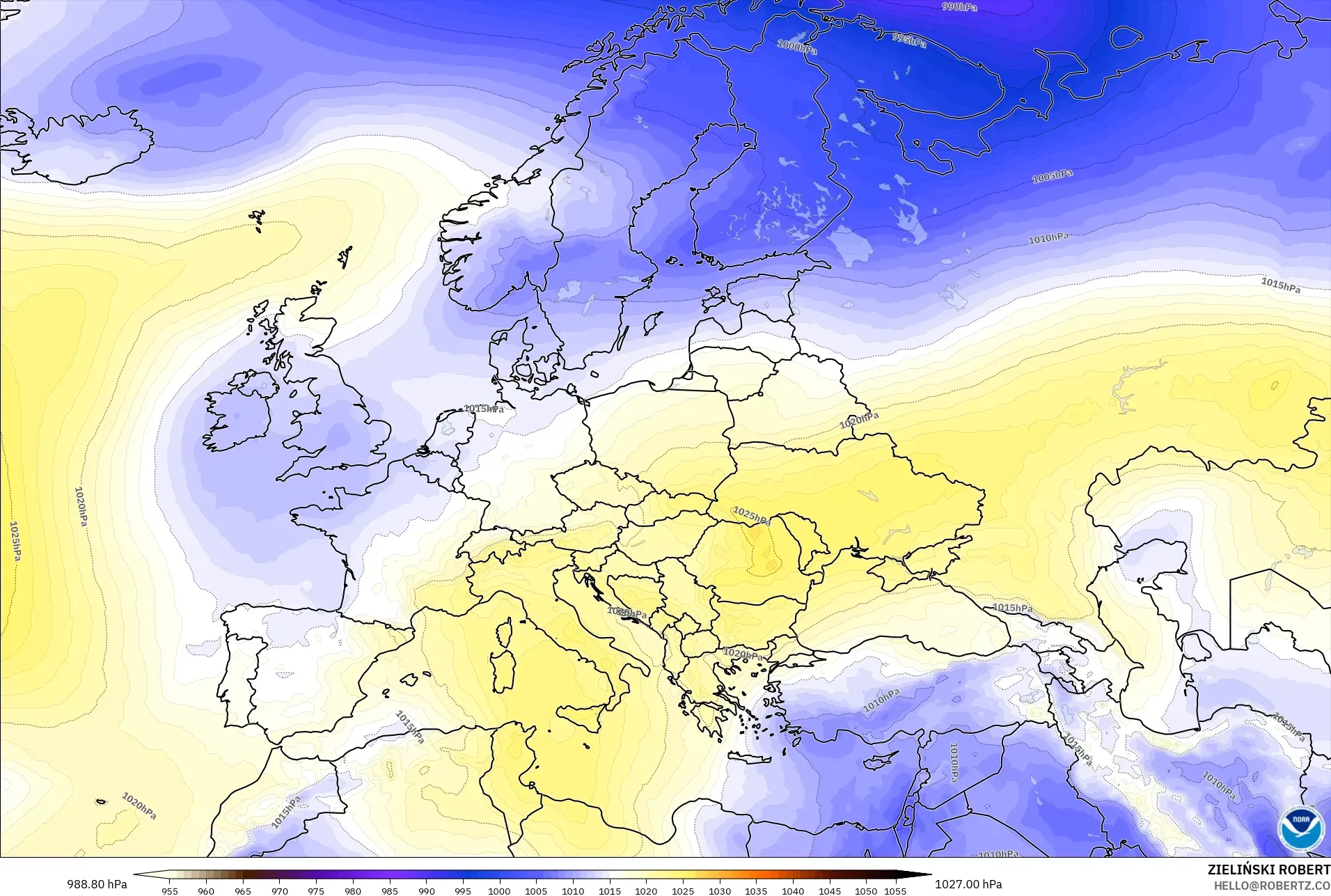 GFS modelo - Europa, Presión