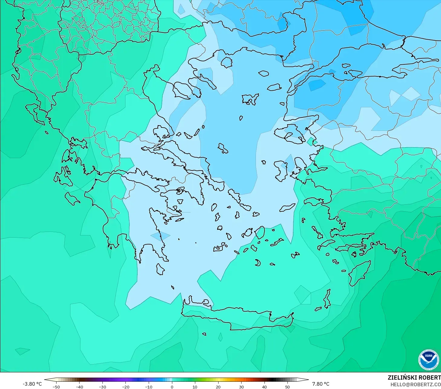 GFS modelo - Grecia, Temperatura a 850 hPa