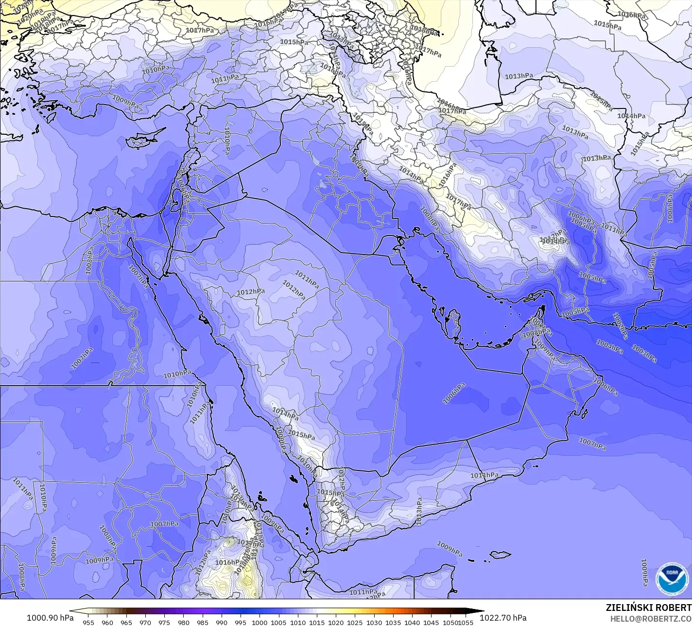 GFS modelo - Oriente Medio, Presión
