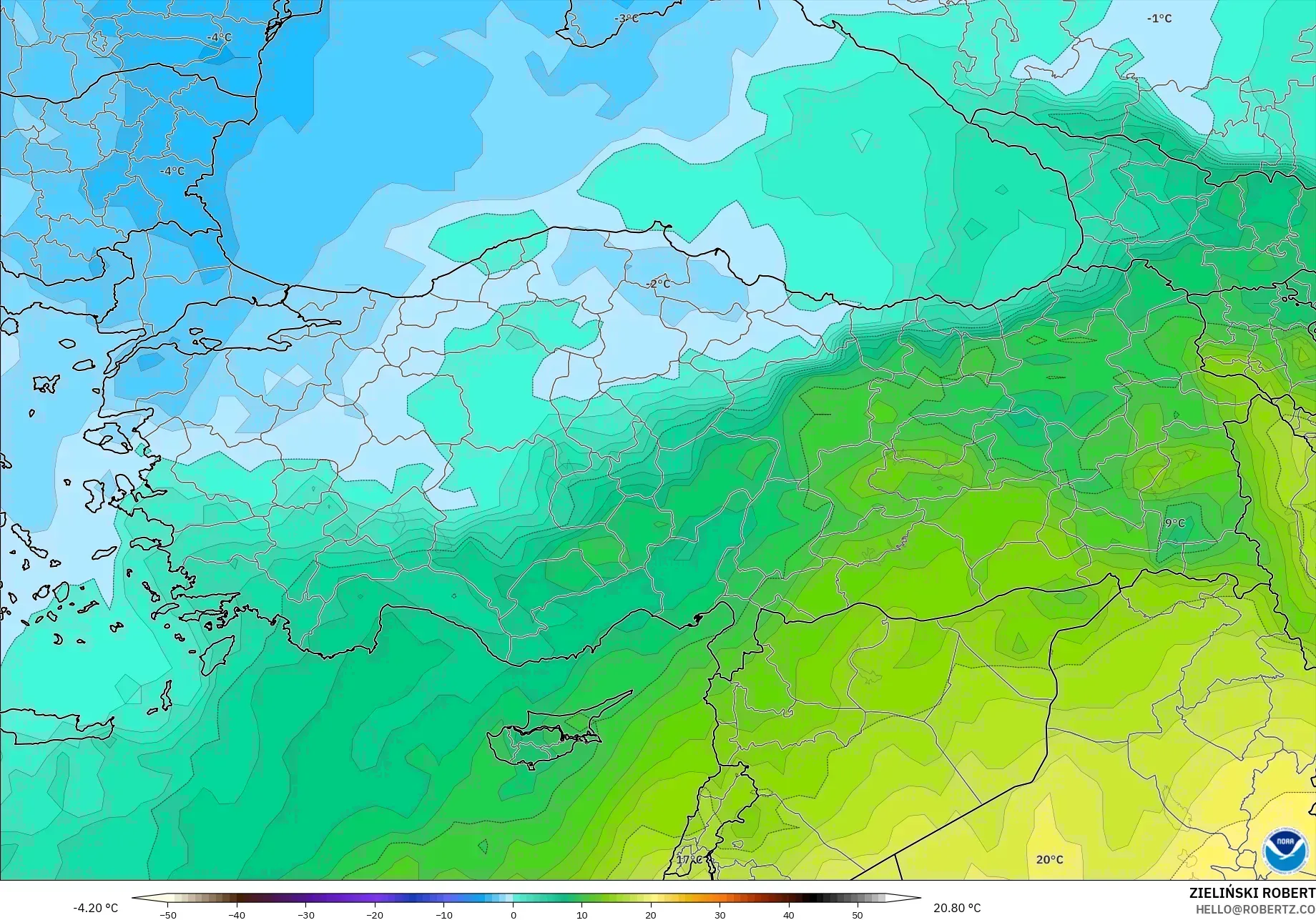 GFS modelo - Turquía, Temperatura a 850 hPa